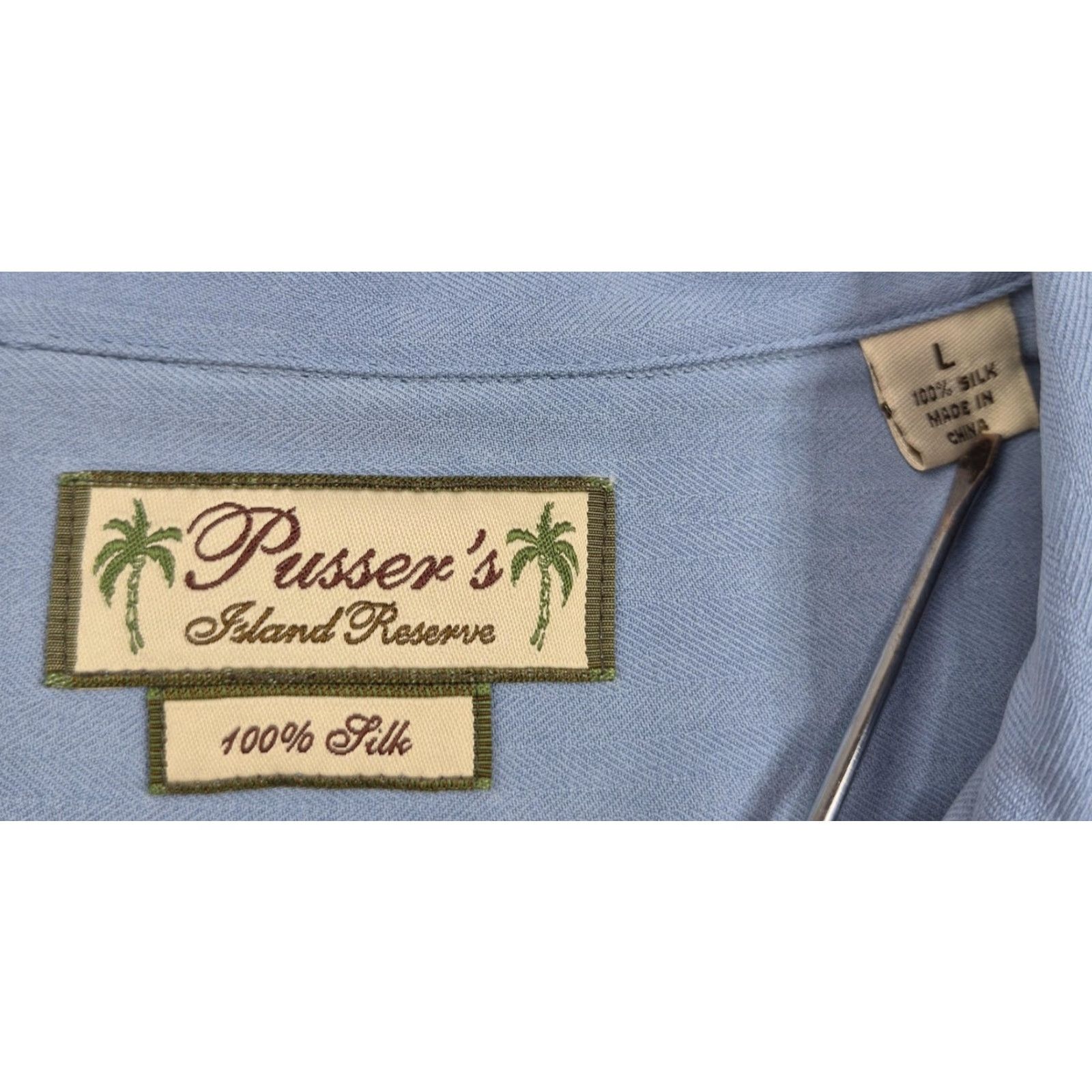 Vintage Pusser's Shirt Mens Large Blue Silk Tortola Big Game Charters Fish Embroidered Size US L / EU 52-54 / 3 - 6 Thumbnail
