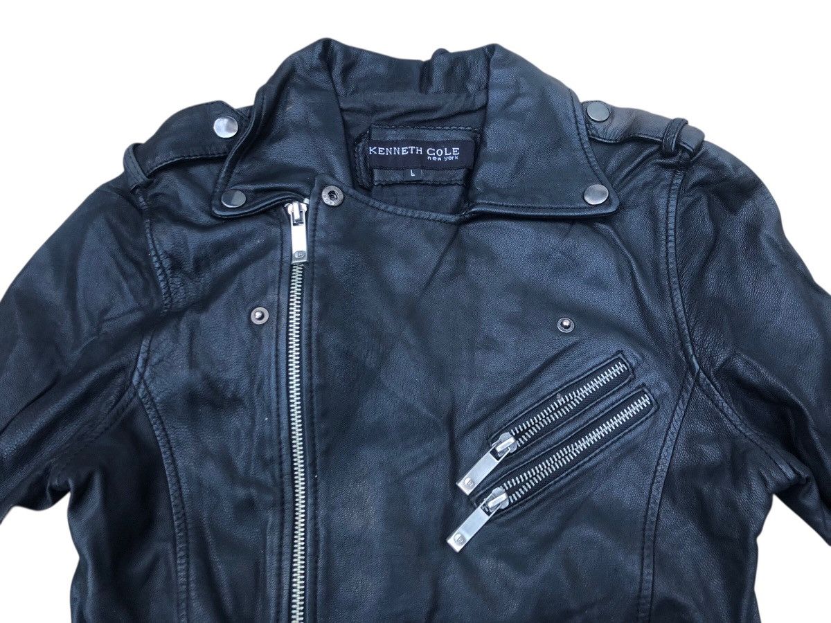 Kenneth Cole 🔥KENNETH COLE Biker Punk Double Collar Leather Jacket Women Size L / US 10 / IT 46 - 5 Thumbnail