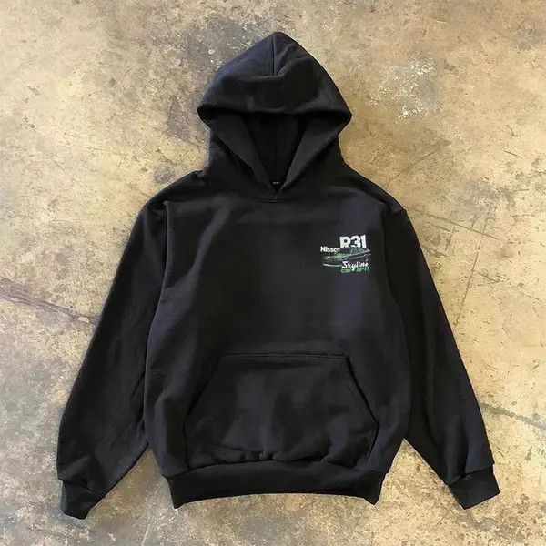 Japanese Brand Juri Black washed retro car print loose cotton hoodie Size US L / EU 52-54 / 3 - 6 Thumbnail