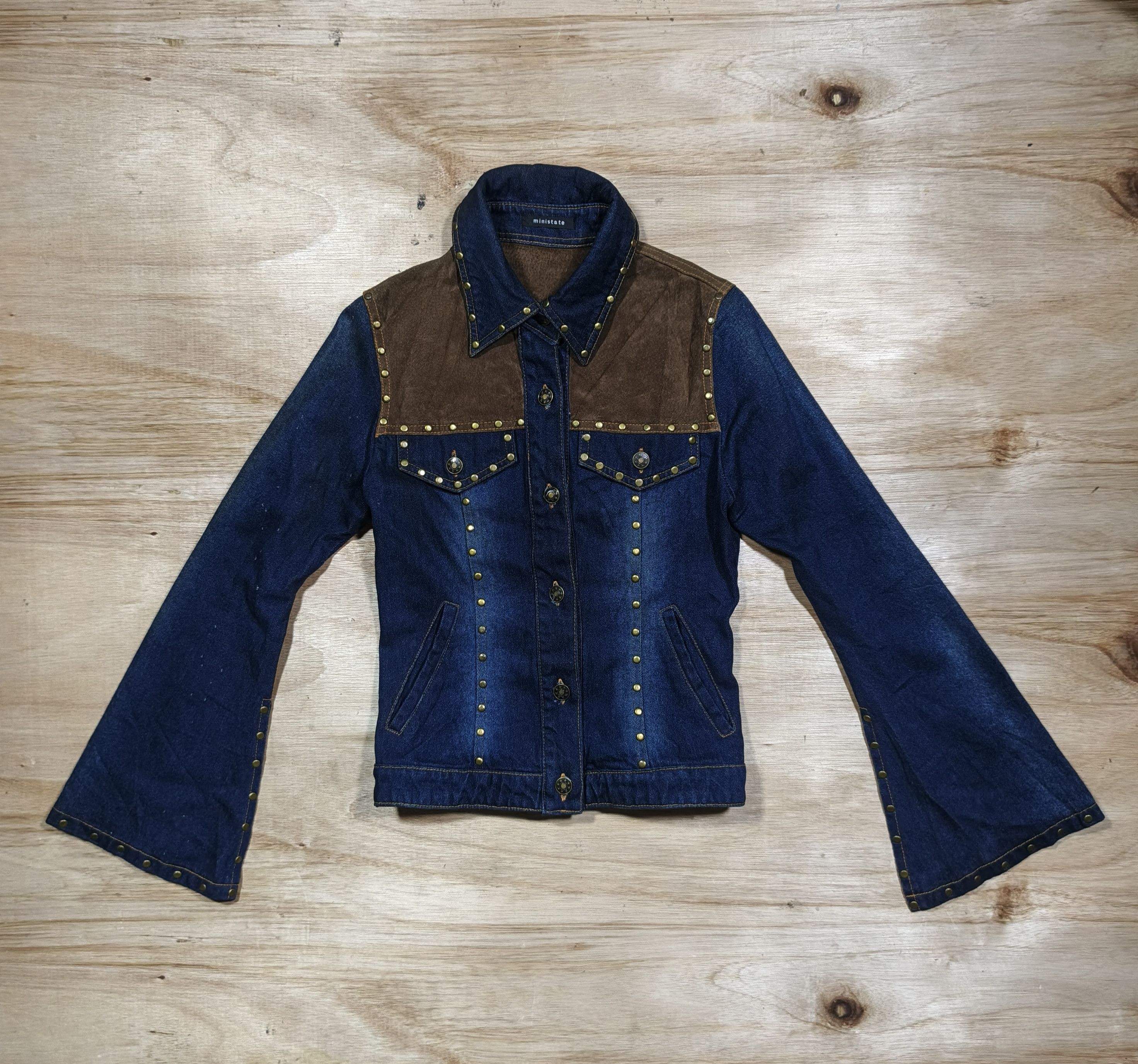 Japanese Brand Ministate Studded Western Flare Sleeve Denim Jacket Size M / US 6-8 / IT 42-44 - 1 Thumbnail