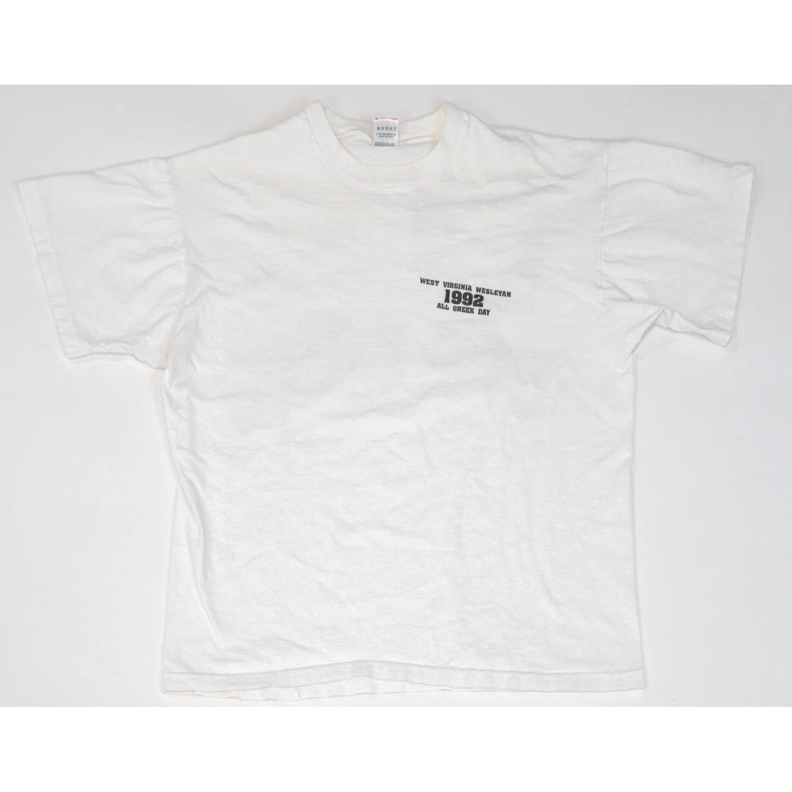 Fruit Of The Loom VINTAGE West Virginia Wesleyan College Tee XL Greek Row Fraternity 90s Single Stitch White Nike Size US XL / EU 56 / 4 - 4 Thumbnail