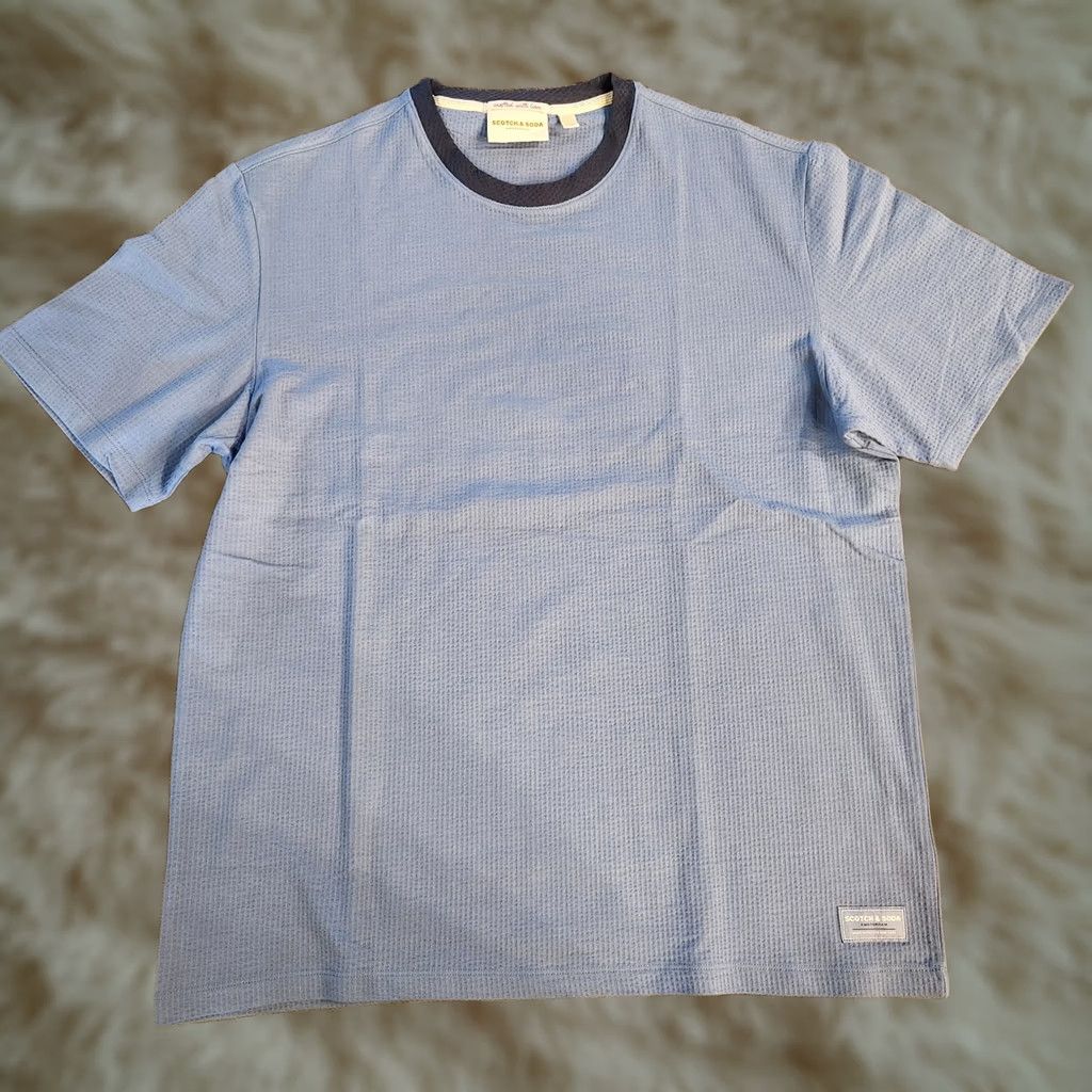 Scotch & Soda Scotch & Soda T Shirt Tee Mens L Blue Textured Knit Crew Neck Short Sleeve Size US L / EU 52-54 / 3 - 1 Thumbnail