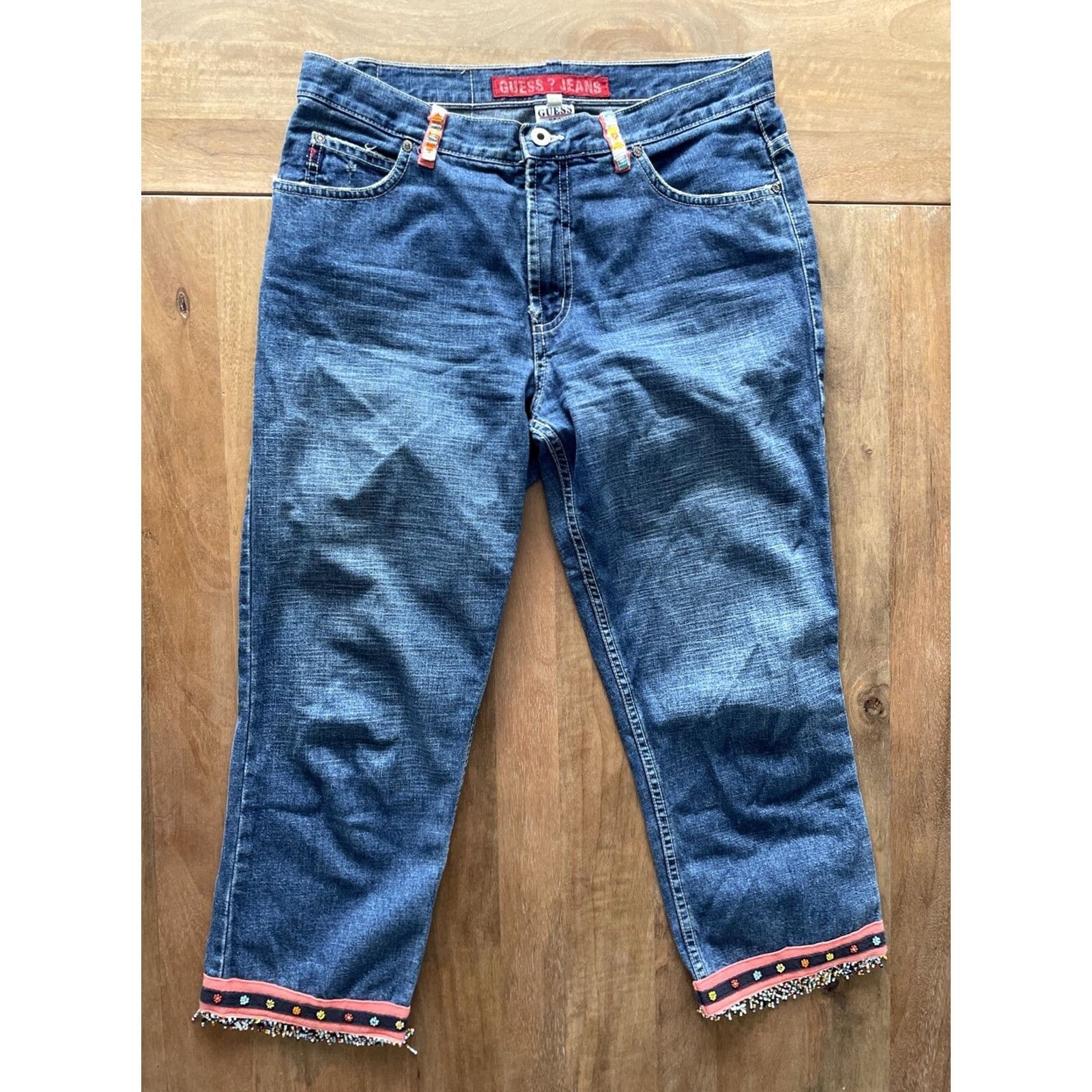 Guess VINTAGE GUESS Jeans Cropped Womens 30x23 Beaded Embellished Denim 80s 90s Boho USA Shirt? Size 30" / US 8 / IT 44 - 2 Thumbnail