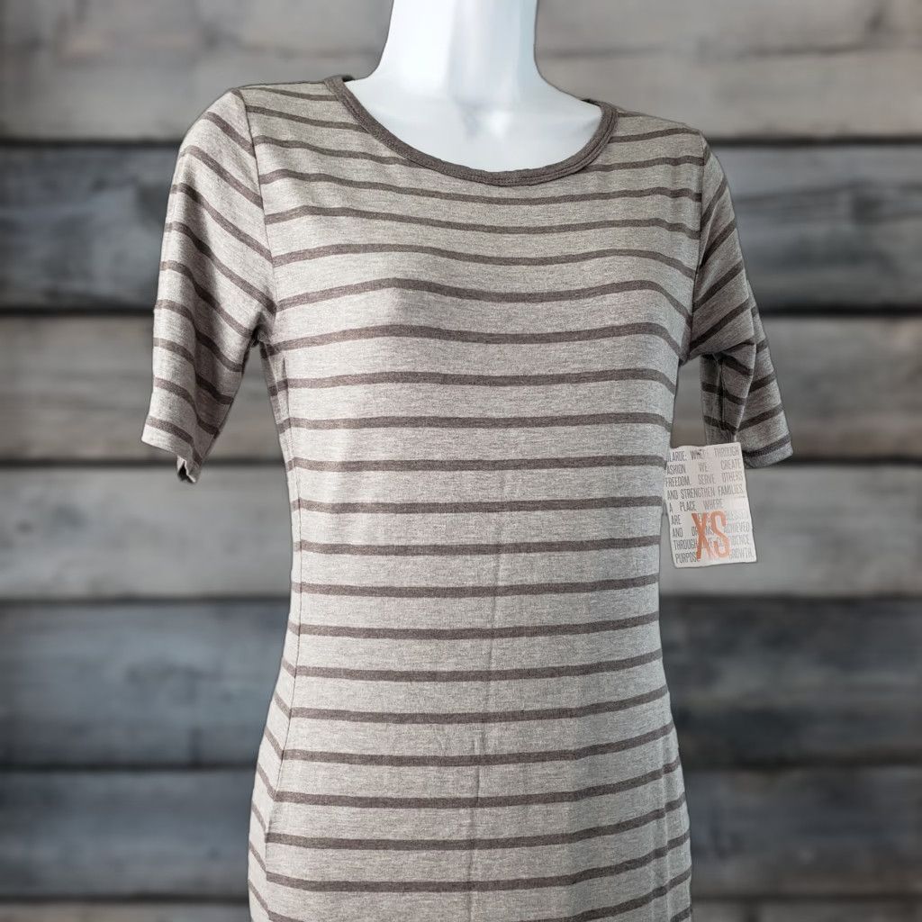 Vintage LuLaRoe Womens Julia Dress XS Gray Stripes Short Sleeve Rayon Blend Dress Size 26" / US 2 / IT 38 - 1 Thumbnail
