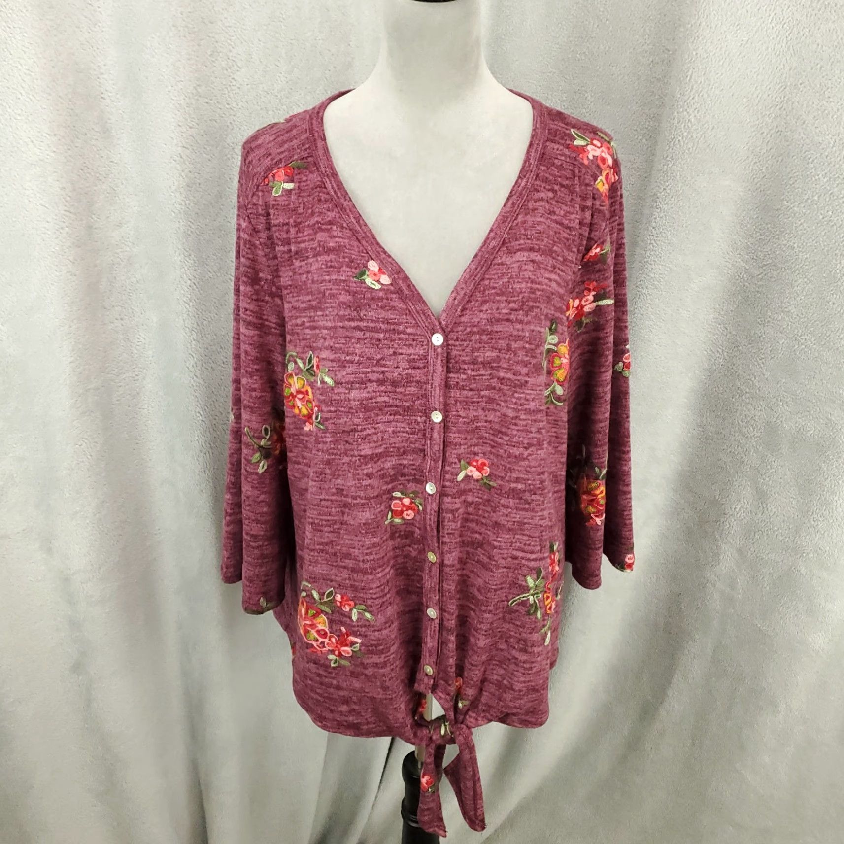 Vintage Figueroa & Flower Blouse Shirt Womens 2X Red Floral Embroidered Tie Front Boho Size XXL / US 16-18 / IT 52-54 - 2 Thumbnail