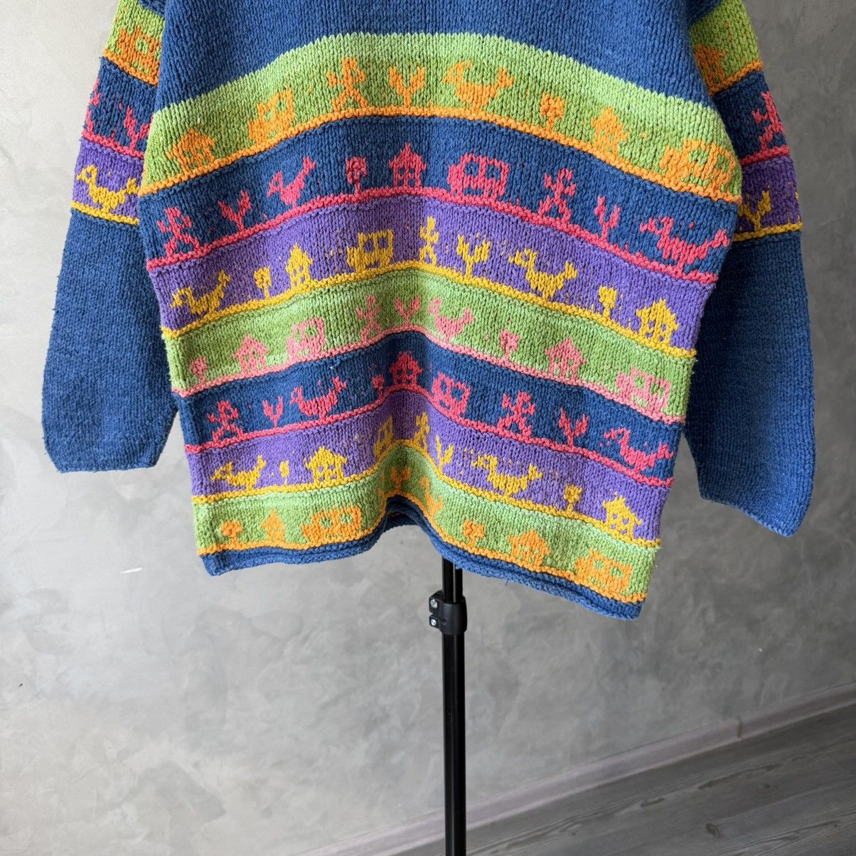 Handmade Amano Mock Neck Folklore Patterned Knit sweater Size US M / EU 48-50 / 2 - 11 Thumbnail
