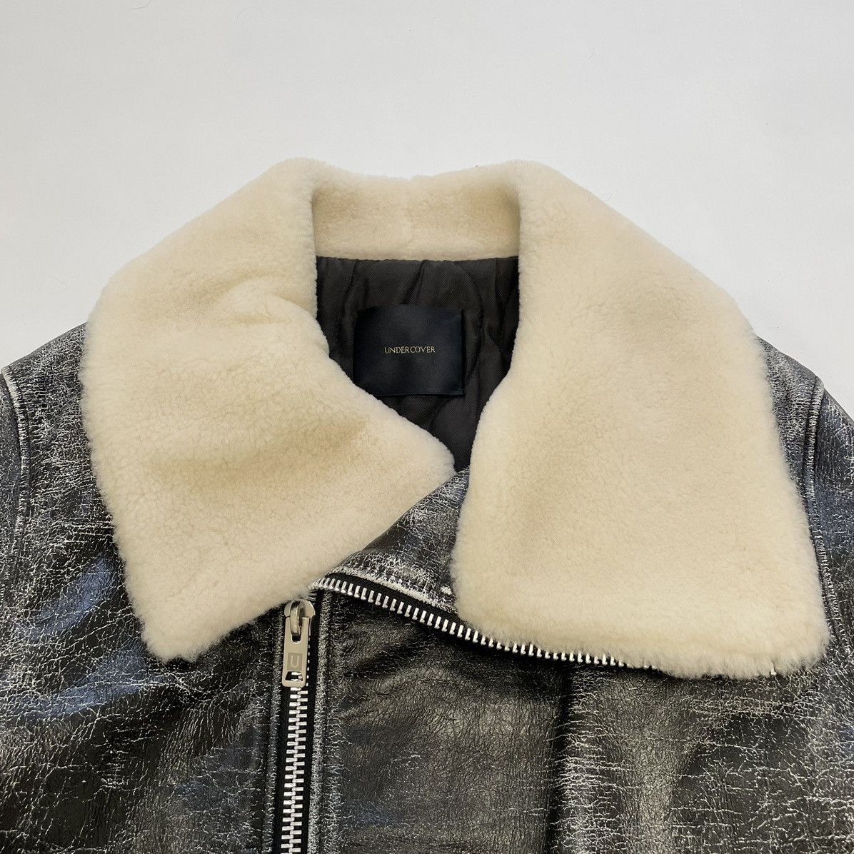 Undercover Shearling Collar Cracked Leather Jacket Size US M / EU 48-50 / 2 - 3 Thumbnail