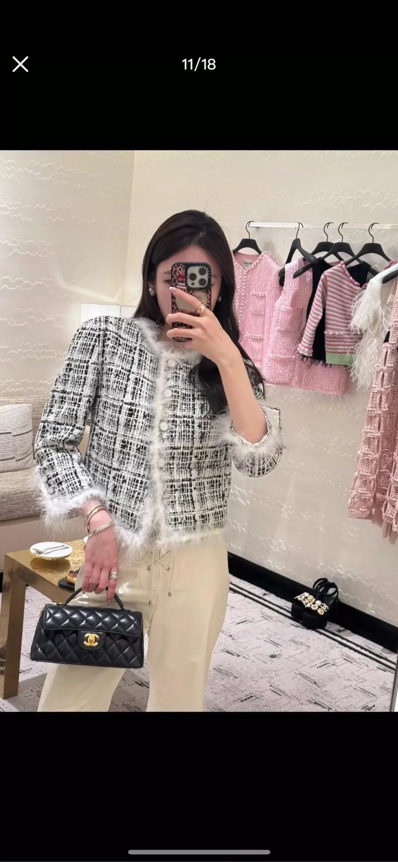 Chanel 25S black and white feather rolled-edged jacket 250