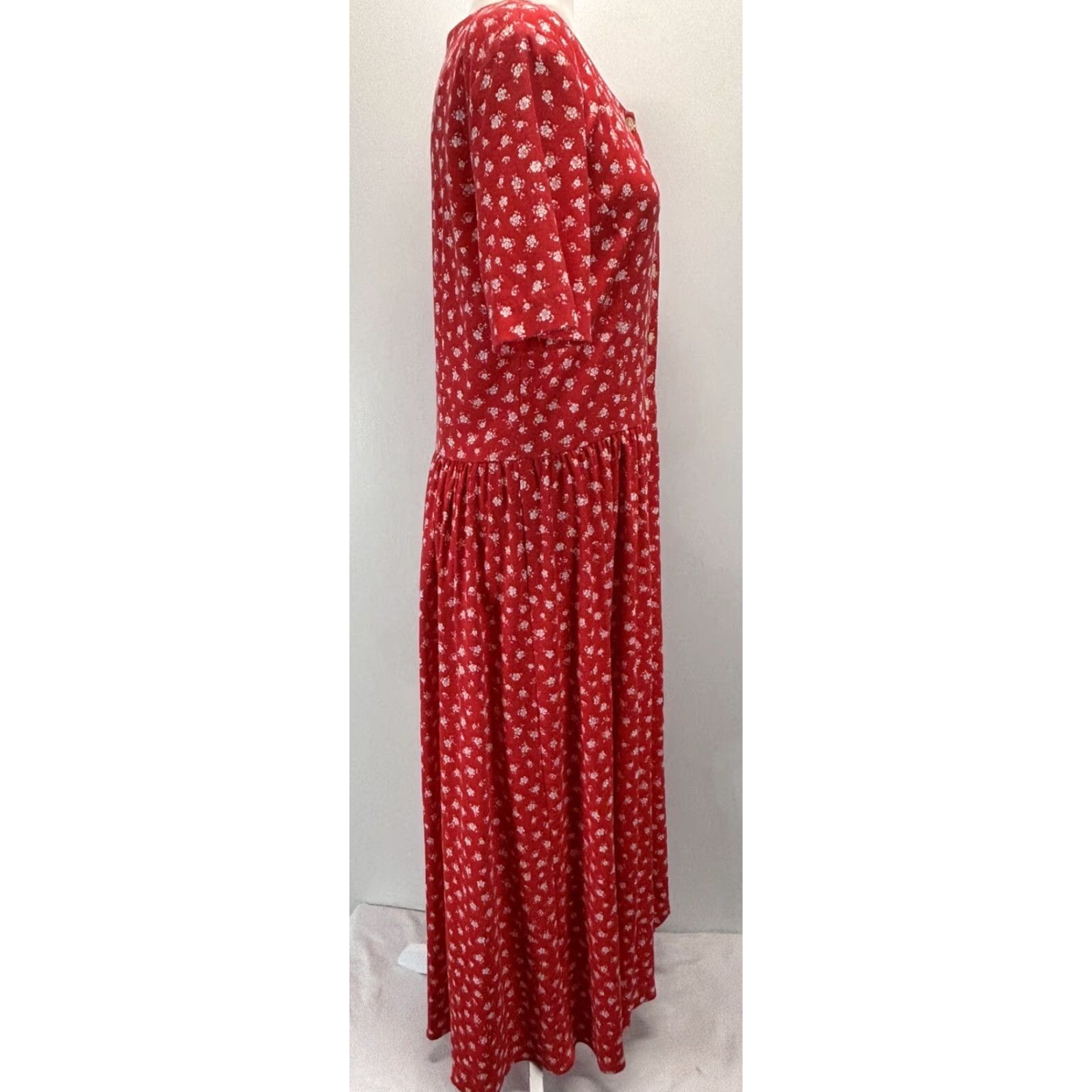 Vintage VINTAGE Fenwick Floral Midi Dress Womens Medium Red Cottagecore 1990s Prairie Casual Size M / US 6-8 / IT 42-44 - 4 Thumbnail