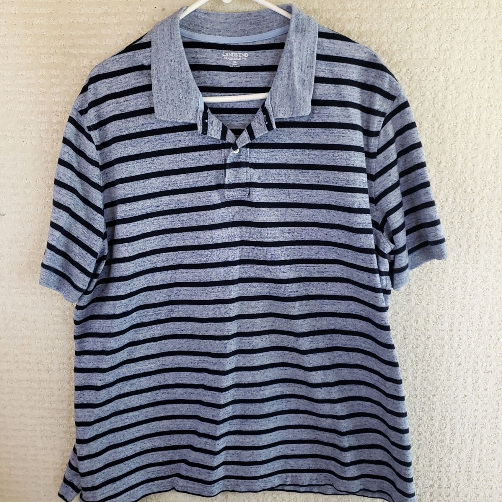 Lands' End Lands' End Polo Shirt Mens XL Grayish Blue Striped 100% Cotton Traditional Fit Shirt Mens XL Blue Striped Polo Size US XL / EU 56 / 4 - 2 Thumbnail