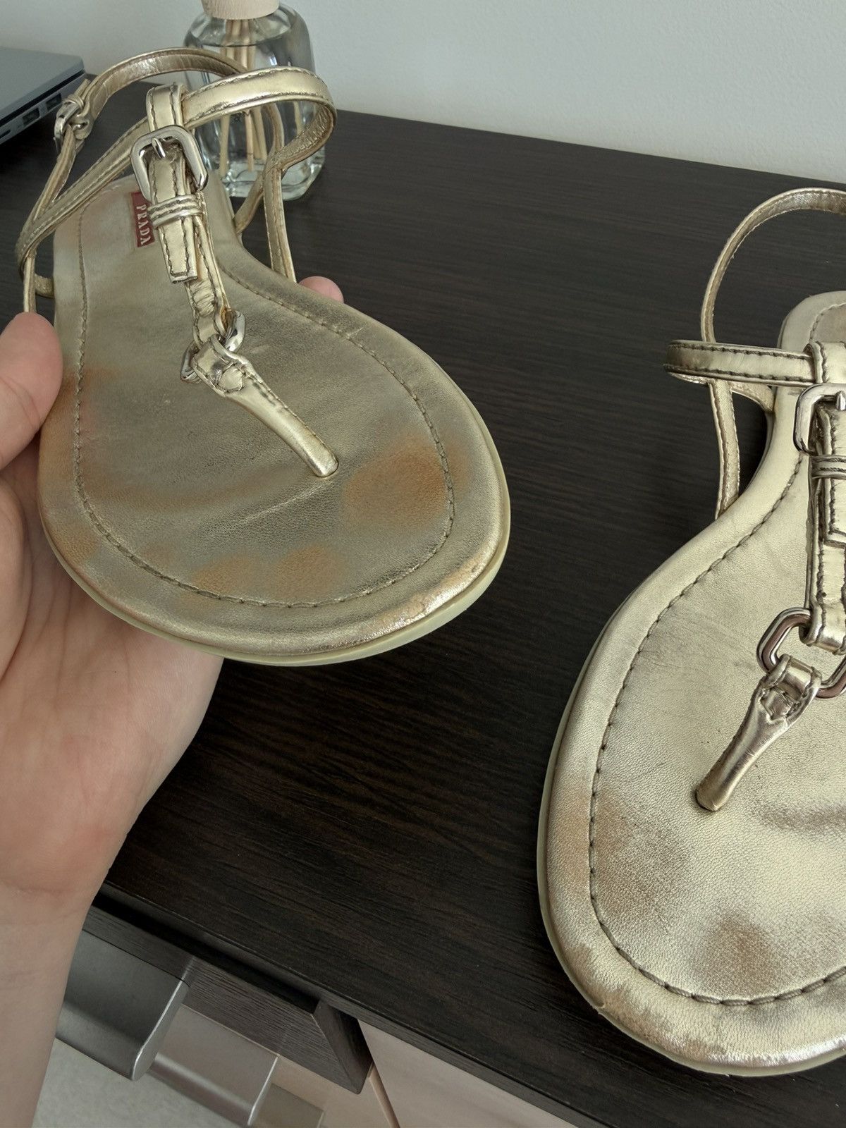 Prada Prada gold Metallic Leather Thong Sandals Size 38 Size US 8 / IT 38 - 24 Thumbnail