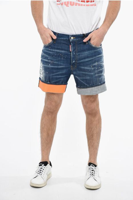 Dsquared2 Distressed Denim COMMANDO Shorts with Dark Wash men