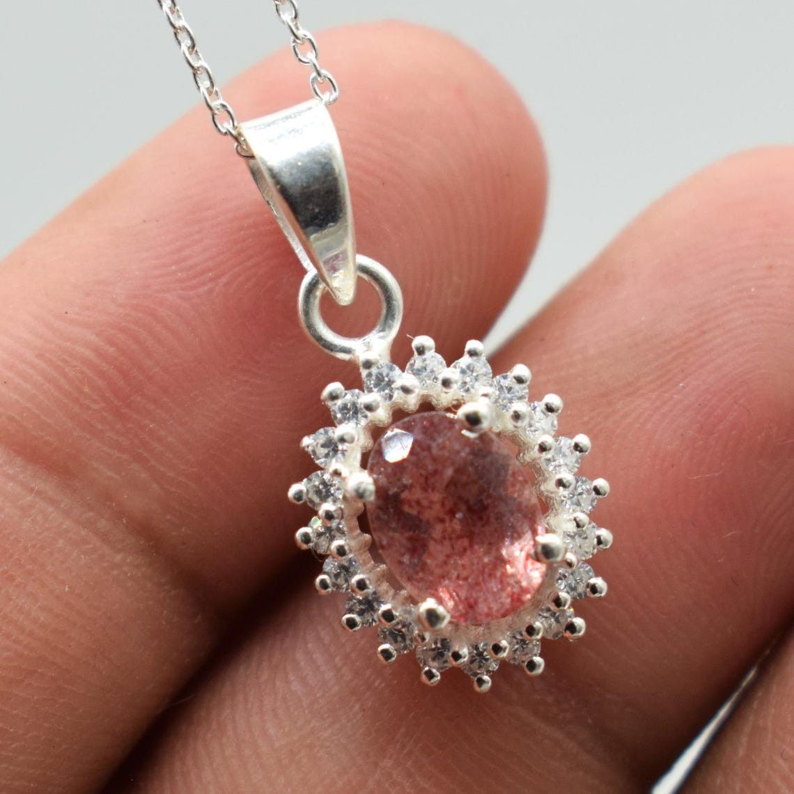 Handmade Dainty Sunstone Pendant Necklace: Oval Gem, 925 Silver Chain Size ONE SIZE - 4 Thumbnail