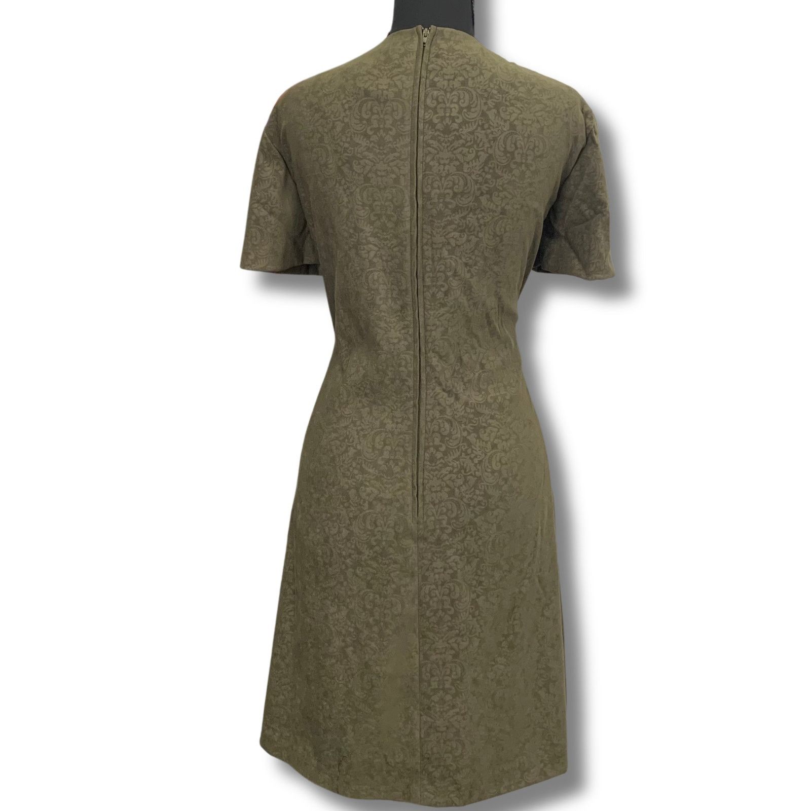 Vintage Vintage Olive Green Short Sleeved Midi Dress |12| Scarlett Size XL / US 12-14 / IT 48-50 - 2 Thumbnail