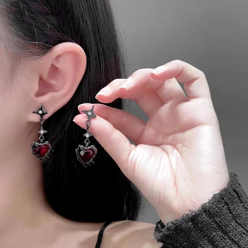 Jewelry Goth Liquid Heart Cross Earrings Size ONE SIZE - 1 Thumbnail