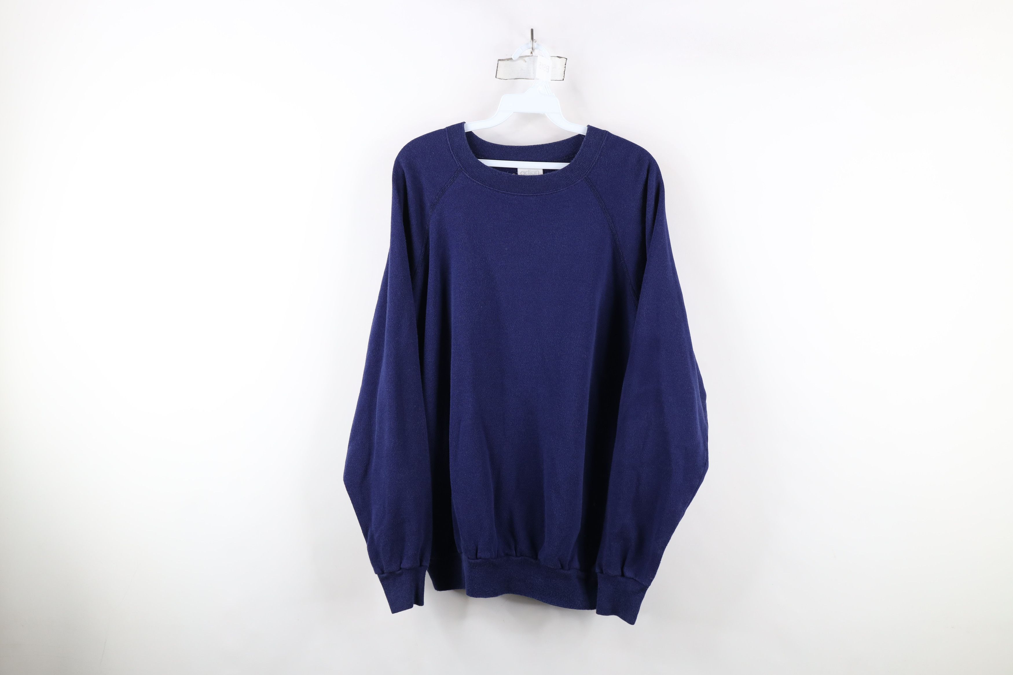Vintage Vintage 70s 80s Streetwear Blank Raglan Sweatshirt Blue USA Size US XXL / EU 58 / 5 - 1 Thumbnail