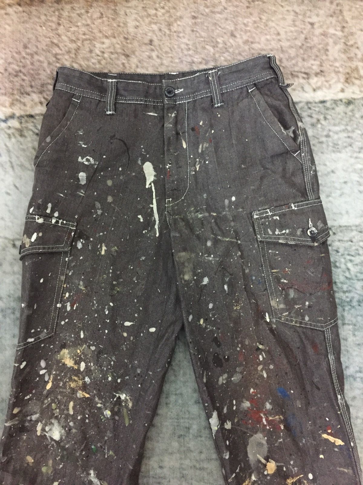 Hysteric Glamour 🔥Rare🔥Herringbone multipocket painted art cargo pant Size US 29 - 2 Thumbnail