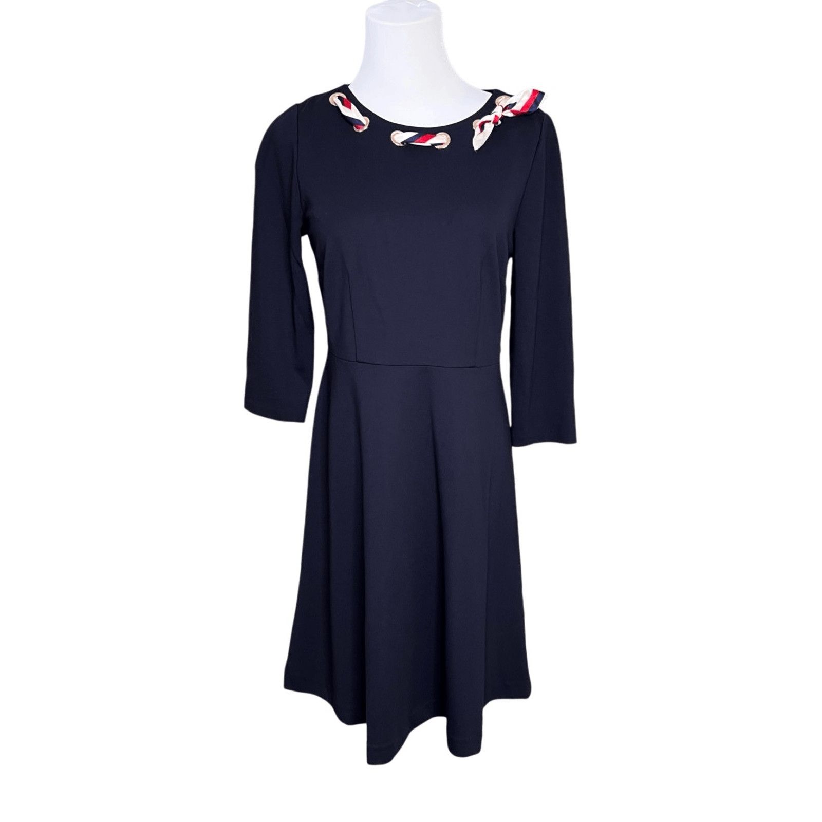 Other Talbots Petite 50s Scarf Dress Blue Ponte Fit & Flare 4P Size S / US 4 / IT 40 - 1 Thumbnail