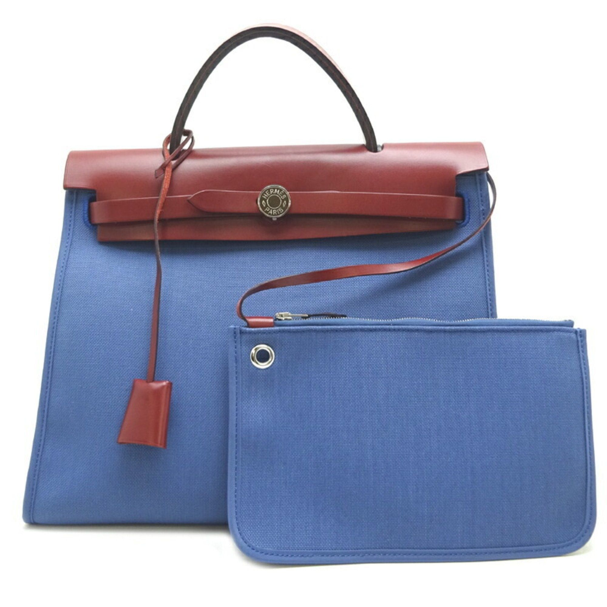 image of Hermes Airbag Zip Pm A Stamp 2017 Women's Handbag Toile Military Blue