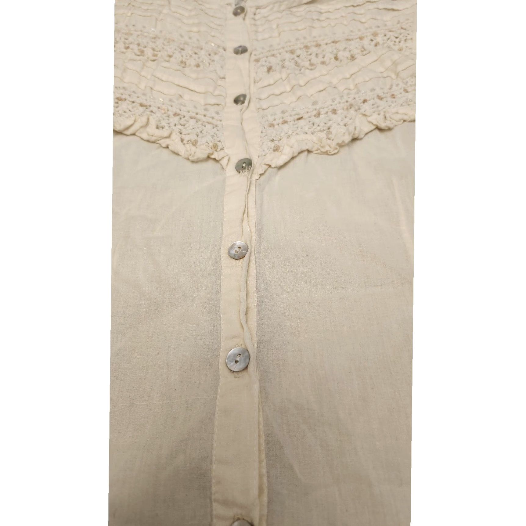Vintage Passport Shirt Womens Large Ivory Lace Crochet Pintuck Cap Sleeve Button Blouse Size L / US 10 / IT 46 - 5 Thumbnail