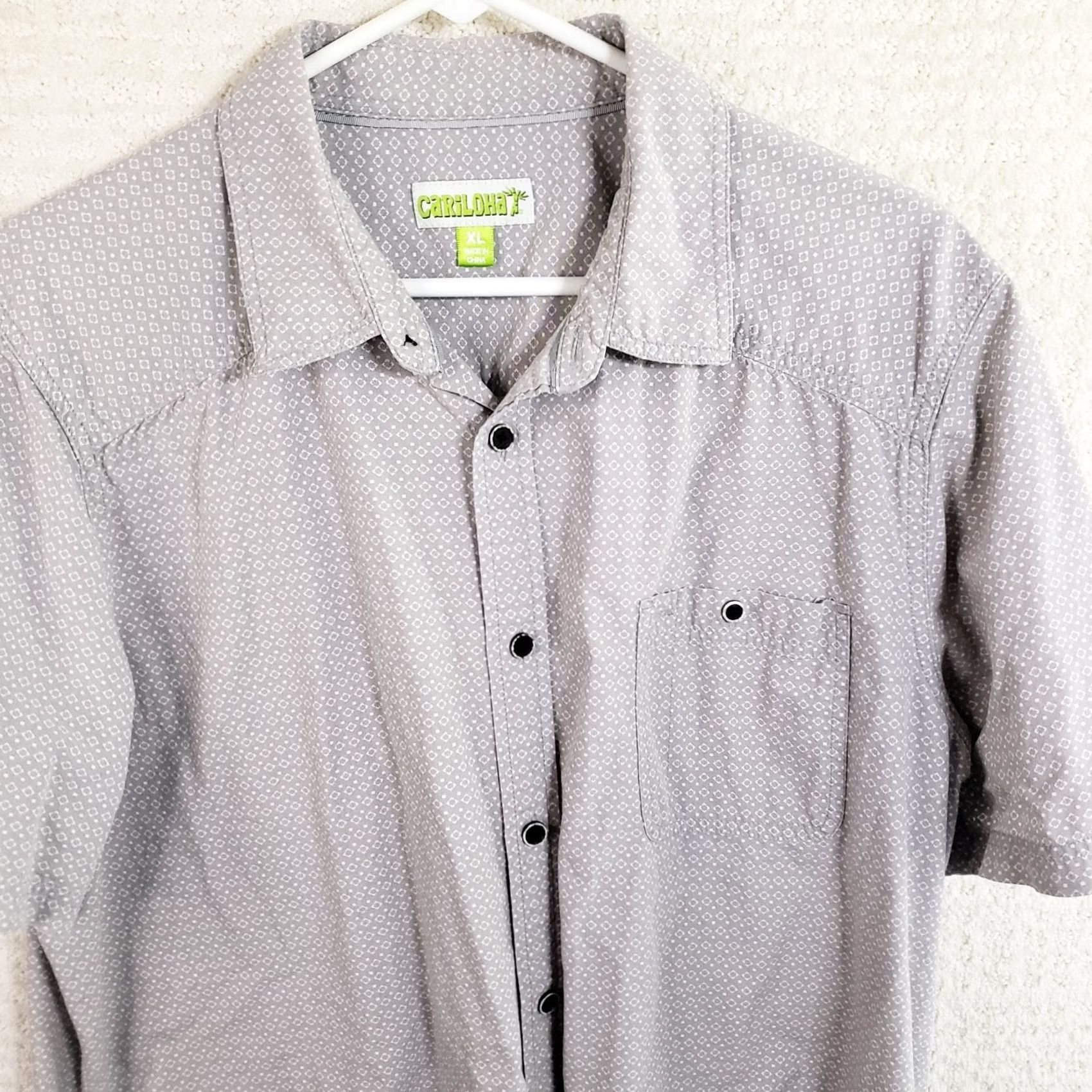 Vintage Cariloha Shirt Mens XL Gray Geometric Button Bamboo Cotton Blend Short Sleeve Size US XL / EU 56 / 4 - 3 Thumbnail