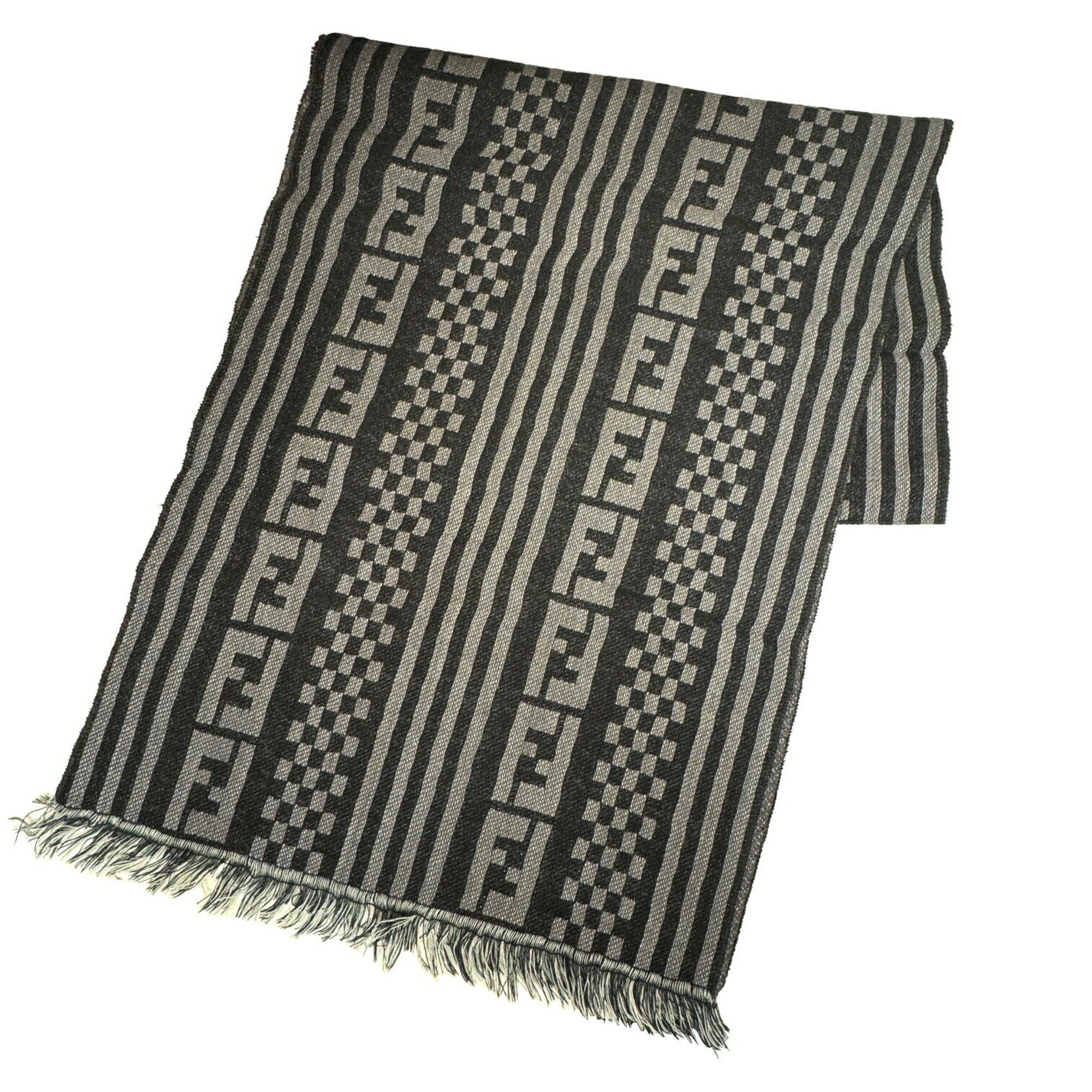 image of Fendi Zucca Pattern Ff Muffler Stole Wool Black Gray Men Women