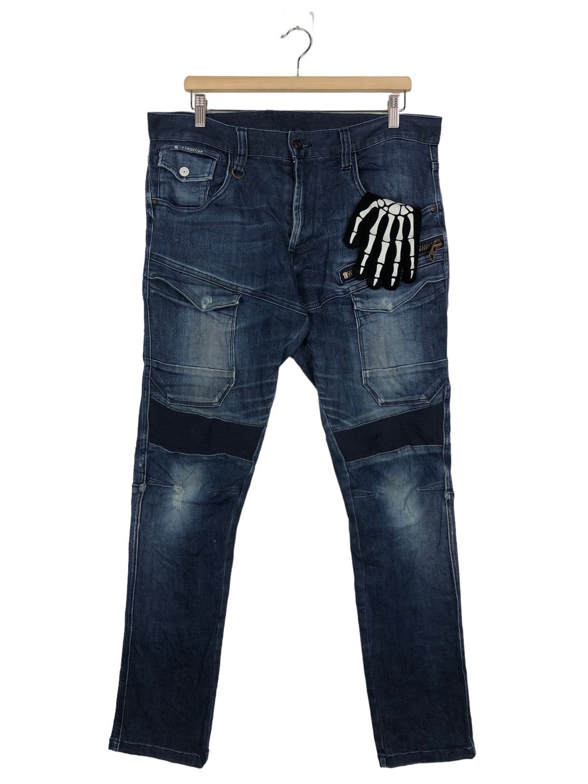 Japanese Brand 🔥PUNK DESIGN DISTRESSED DENIM JEANS I’Z FRONTIER JAPAN Size US 35 - 1 Thumbnail