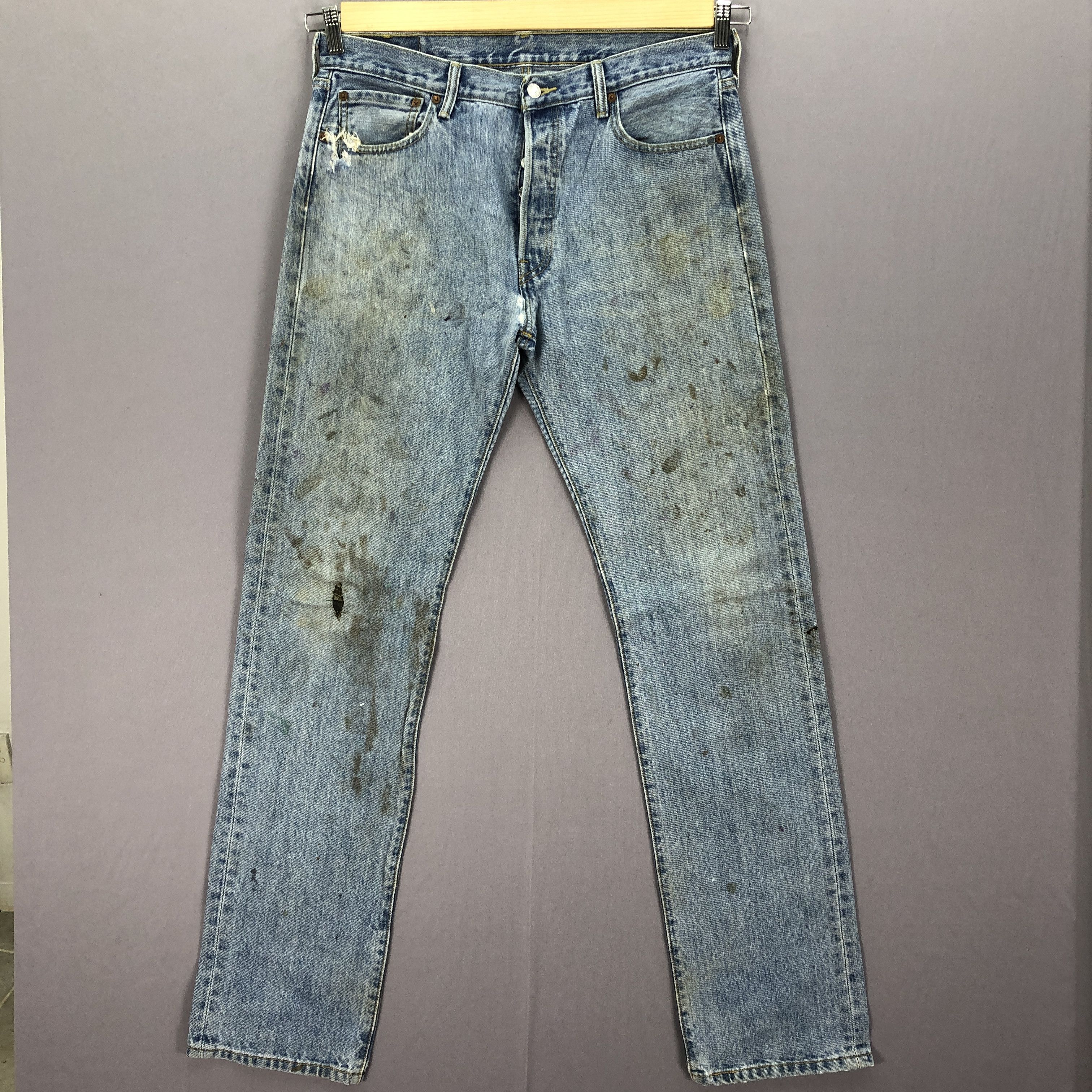 Jean Vintage Dirty Levis 501 Faded Jeans Levi's Light Wash Denim Size US 34 / EU 50 - 1 Thumbnail