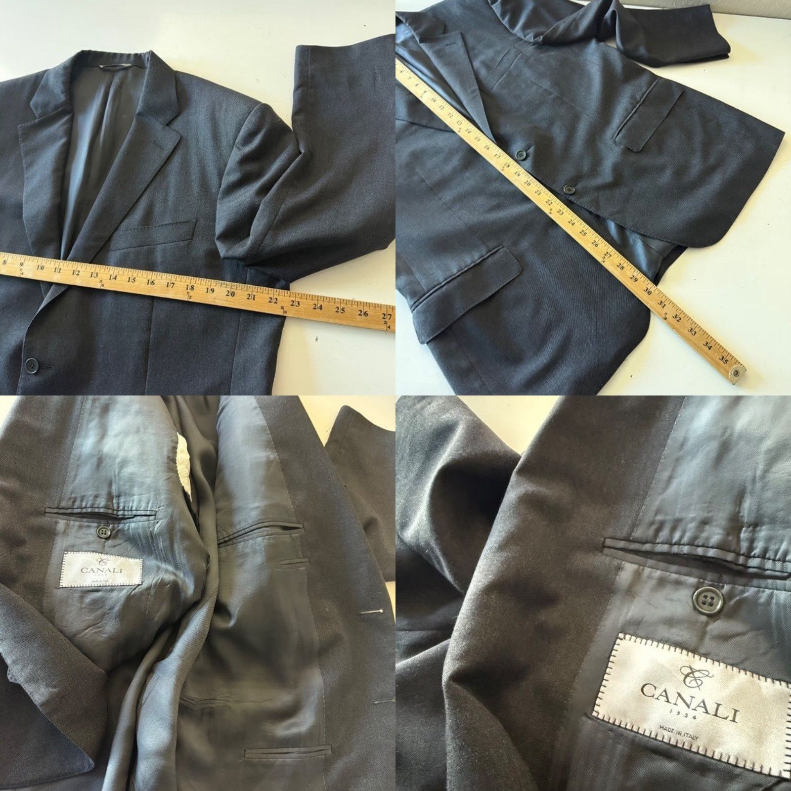 Canali CANALI 1934 Blazer Jacket Mens 44R Solid Charcoal Black Wool 2 Button Single-Breasted Notch Lapel Size 44R - 8 Thumbnail