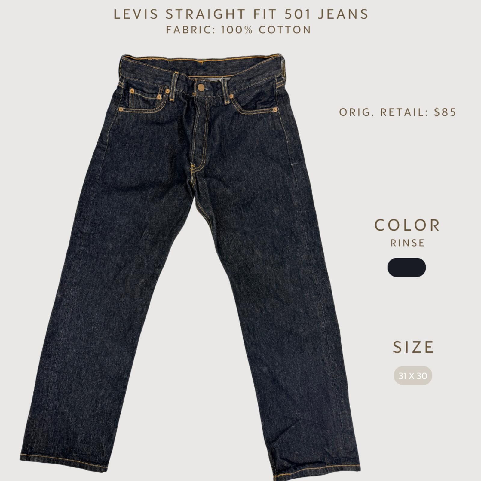 Levi's Levi's 501 Straight Fit Jeans Rinse 31x30 Size US 31 - 2 Thumbnail