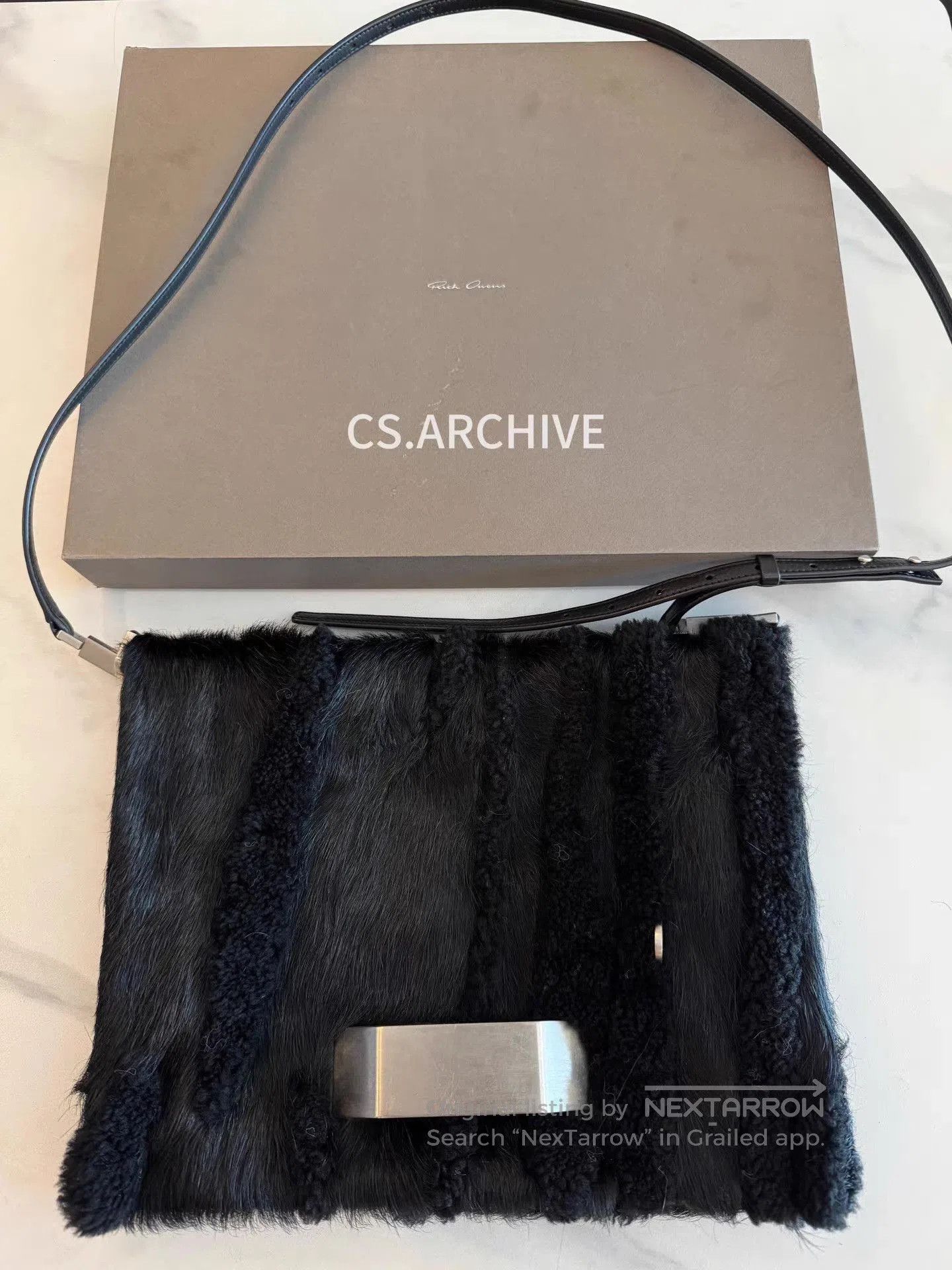 Rick Owens Black Furry Crossbody Bag with Metal Accent. Size ONE SIZE - 1 Thumbnail