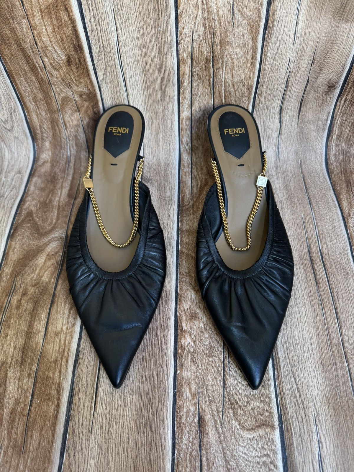 Fendi Colibri bow chain mules heels Size US 10 / IT 40 - 3 Thumbnail