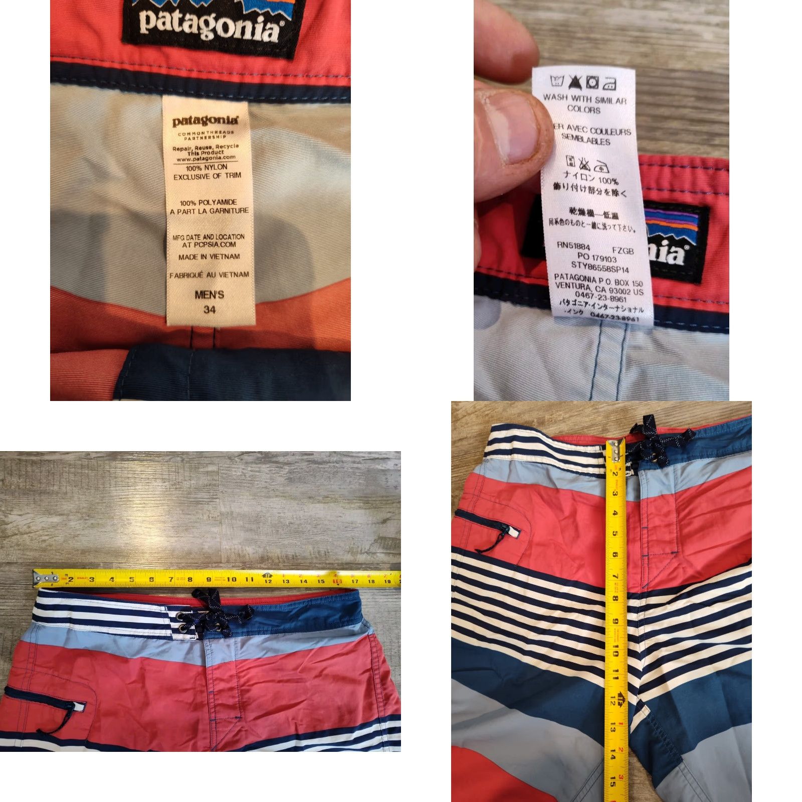 Patagonia Patagonia Wavefarer Board Shorts Mens 34 Blue Red Striped Swim Trunks Zip Pocket Size US 34 / EU 50 - 8 Thumbnail