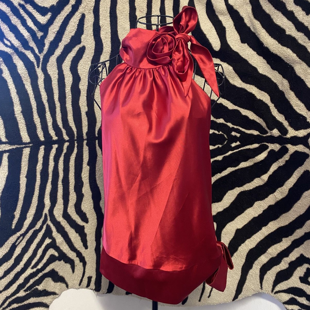Vintage Bright red loose blouse with a bow Size S / US 4 / IT 40 - 3 Thumbnail