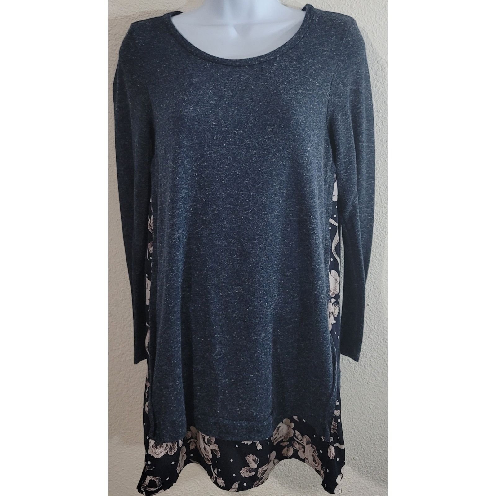 Other Mon Ami Blue Marled Floral Faux Layered Women's Top Small Size S / US 4 / IT 40 - 1 Thumbnail
