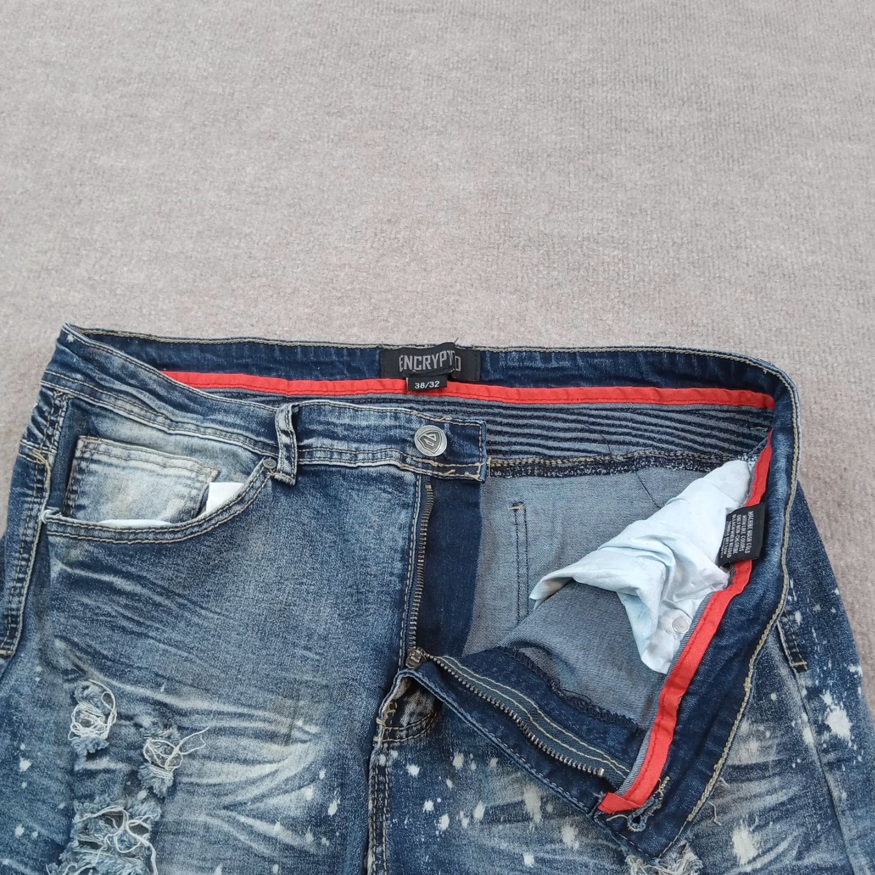 Vintage Encryptd Jeans Mens 36x30 Blue Moto Skinny Leg Paint Splatter Stretch Distressed Size US 36 / EU 52 - 6 Thumbnail
