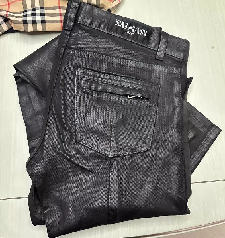 Balmain balmain black waxed coated motorcycle jeans-2508 Size US 32 / EU 48 - 5 Thumbnail