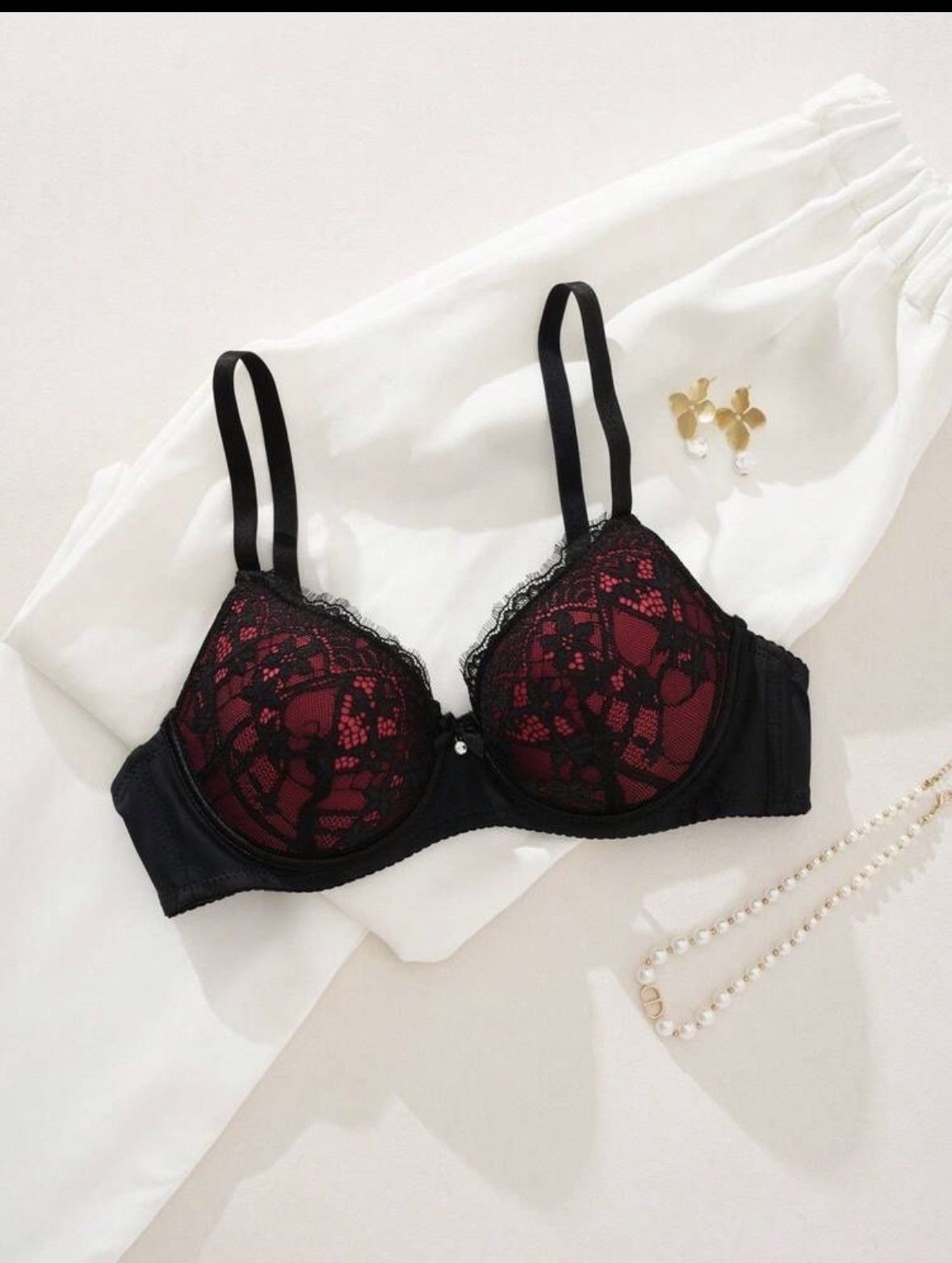 Other Chic Dark Red & Black Lace Underwire Bra Size ONE SIZE - 1 Thumbnail