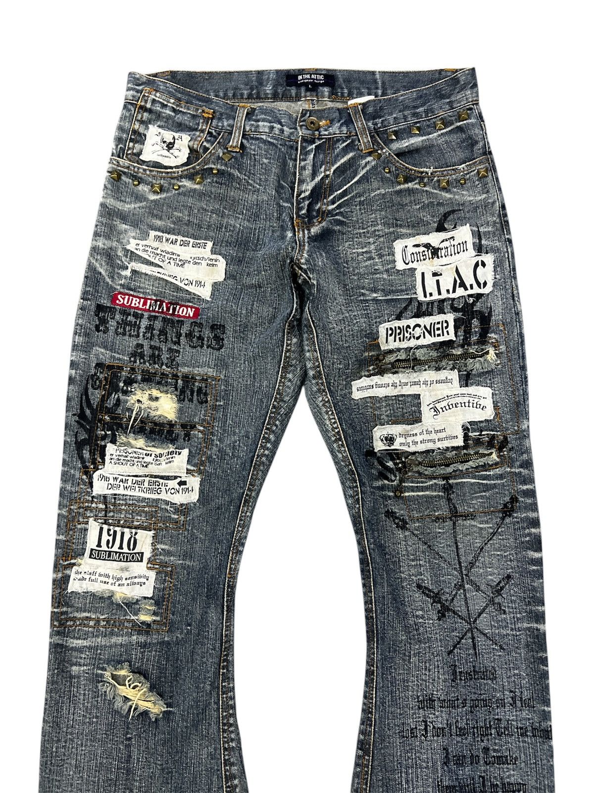 Designer × Vintage FLARED🔥IN THE ATTIC PATCHWORK SEDITIONARIE DISTRESSED DENIM Size US 30 / EU 46 - 5 Thumbnail