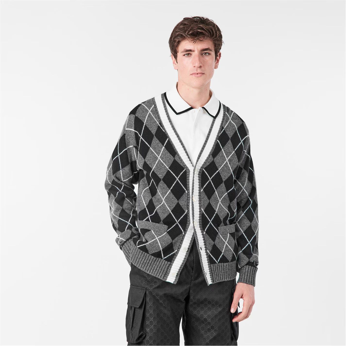 Gucci o1g2r1mq0426 Argyle Cardigan in Grey/Black Size US L / EU 52-54 / 3 - 3 Thumbnail