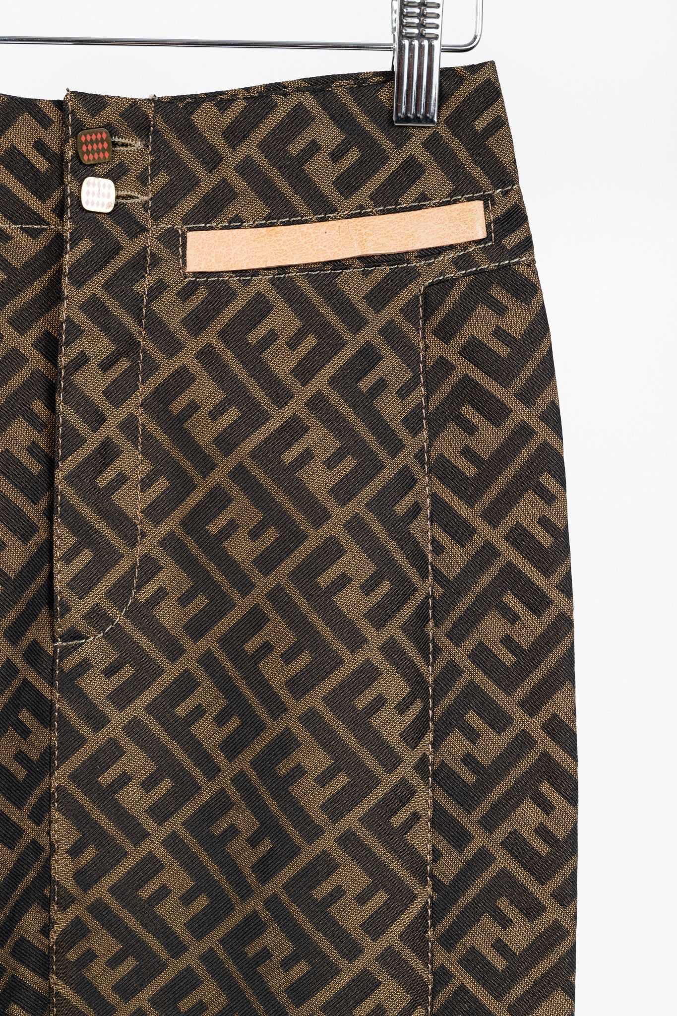 Fendi Fendi Brown Zucca-Monogram Leather-Trim Pencil Skirt Size 27" / US 4 / IT 40 - 5 Thumbnail