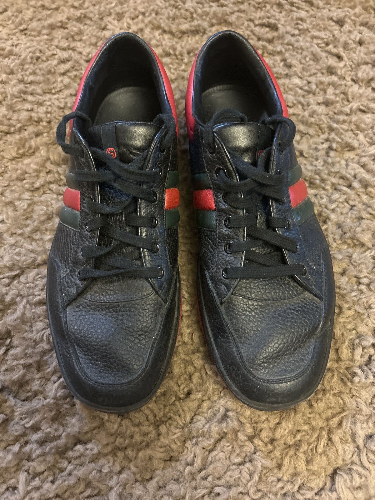Gucci Black/Red Gucci Leather Sneakers Size US 10.5 / EU 43-44 - 1 Thumbnail