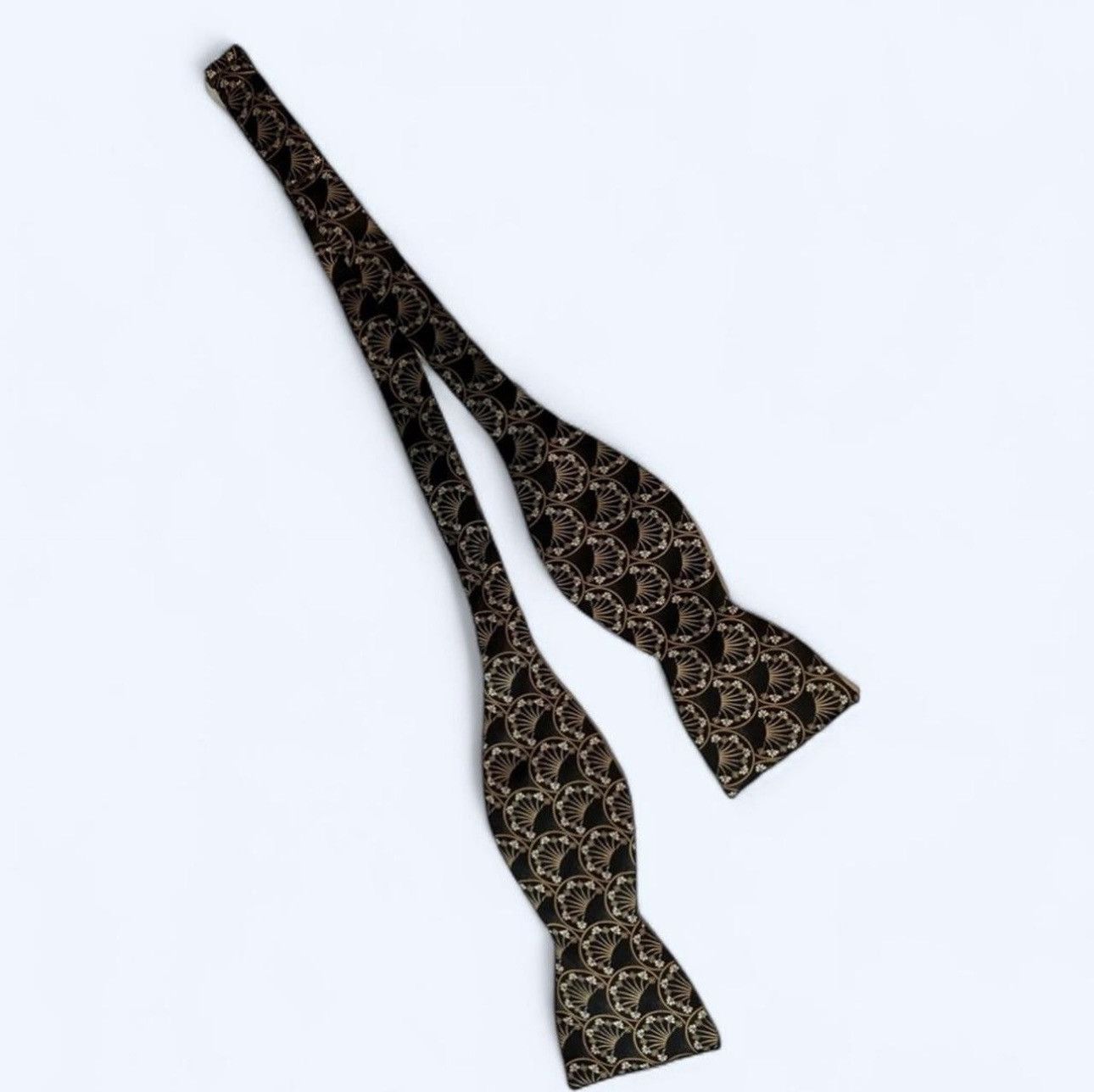 Other Vtg Beau Ties Ltd of Vermont Silk Bow Tie Black Gold Print Size ONE SIZE - 2 Thumbnail