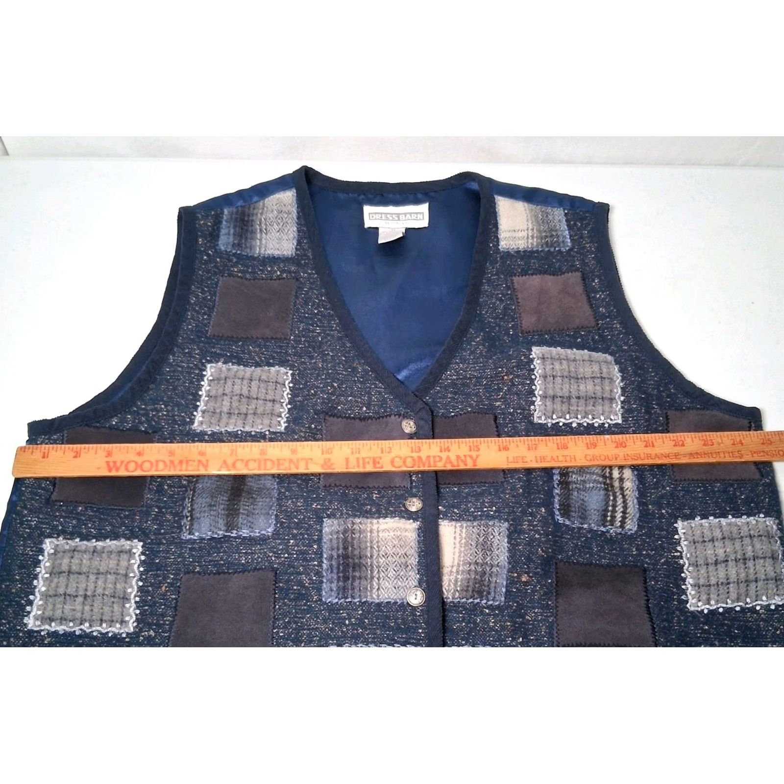 Vintage VINTAGE Dressbarn Vest Blue Plus Size 3X Patchwork Wool Leather Blend Boho Size XXL / US 16-18 / IT 52-54 - 5 Thumbnail