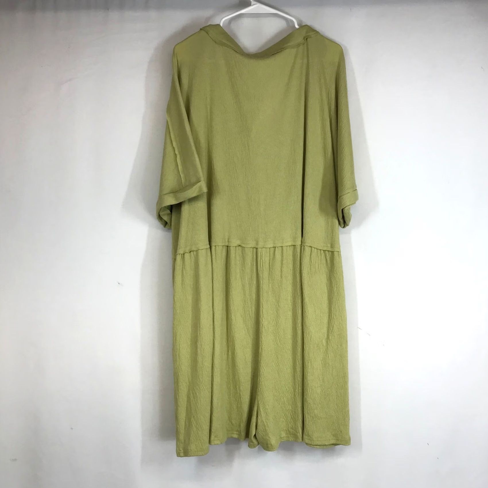 Vintage HEYSON Oversized V Neck Button Front Textured Midi Dress 3XL Olive Green Size XXL / US 16-18 / IT 52-54 - 4 Thumbnail