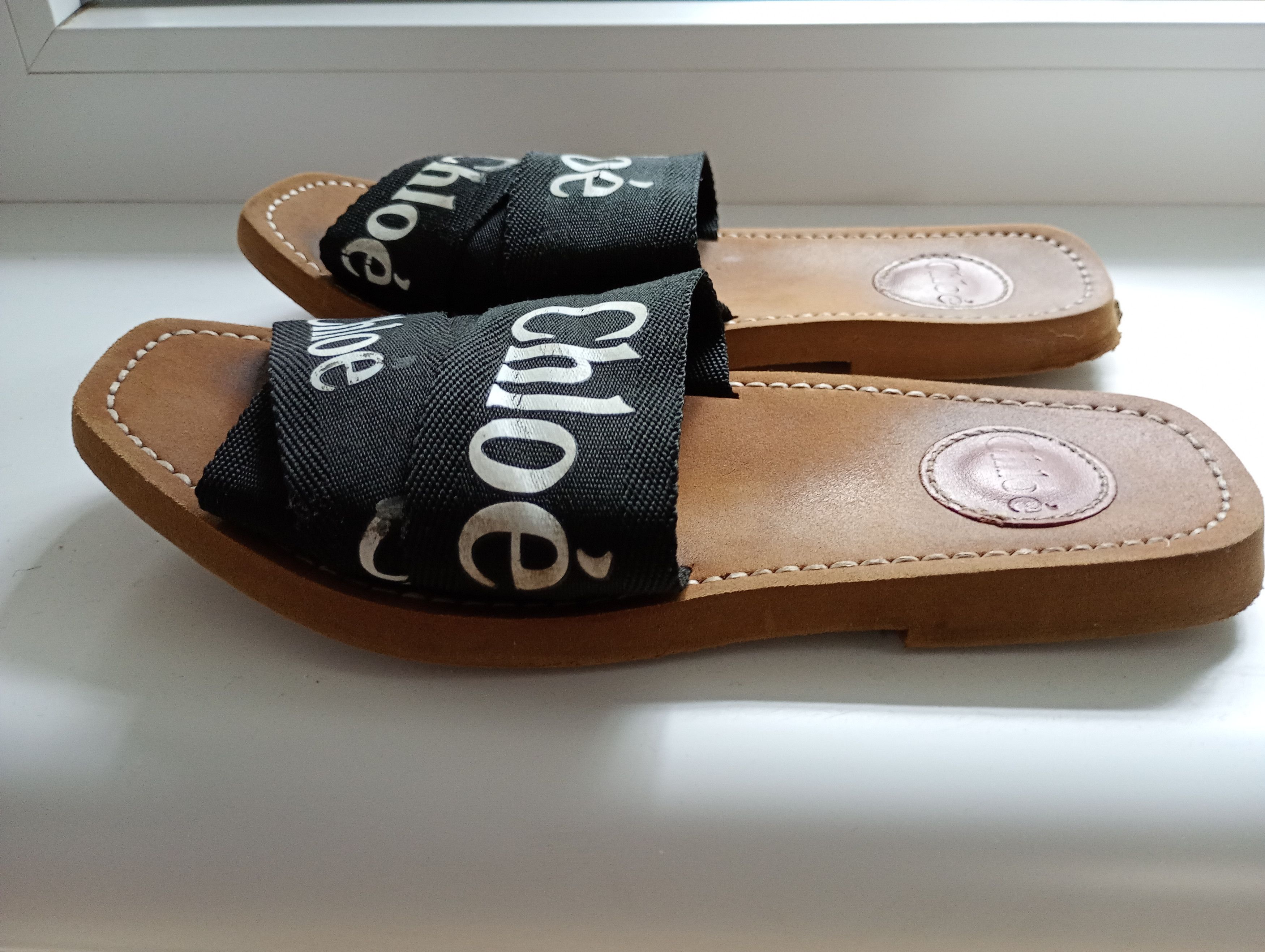 Chloe × Designer CHLOE Woody Flat Logo Canvas Black Slide Sandals 38 Size US 7.5 / IT 37.5 - 11 Thumbnail