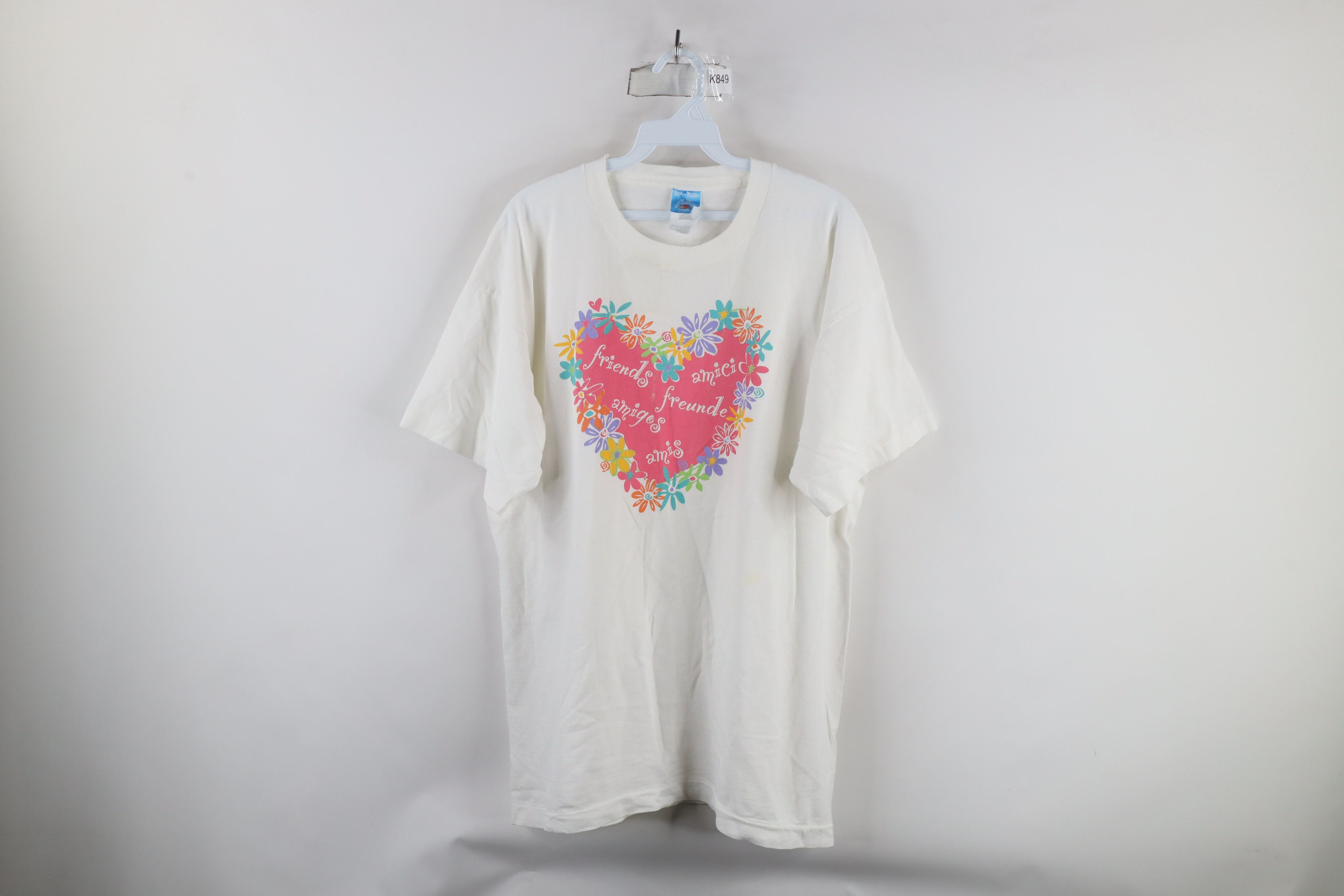 Vintage Vintage 90s Streetwear Heart Flower T-Shirt White USA Size XL / US 12-14 / IT 48-50 - 1 Thumbnail