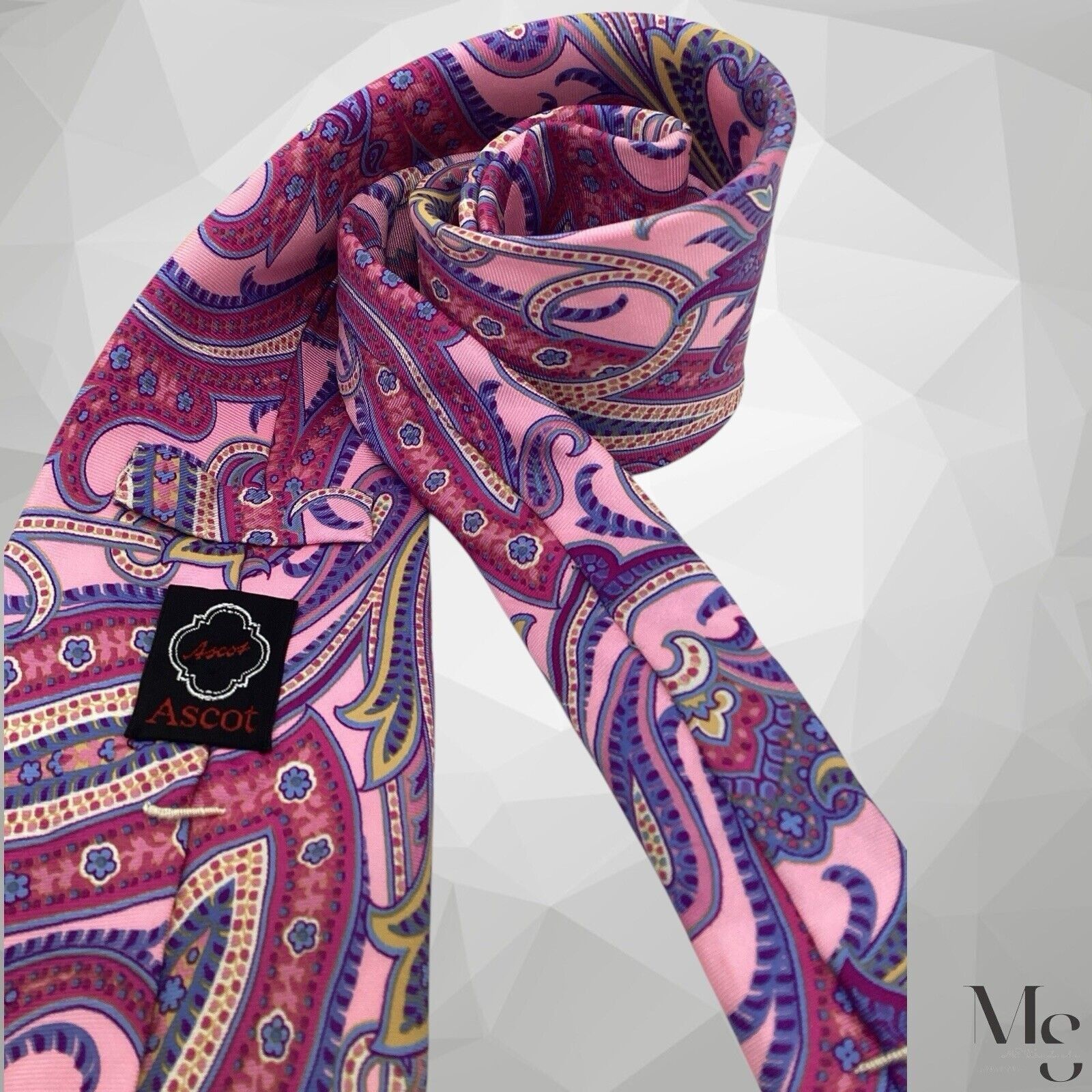 Designer ASCOT XL Pink Paisley Luxury Silk Tie Hand Sewn In Germany 6 Size ONE SIZE - 4 Thumbnail