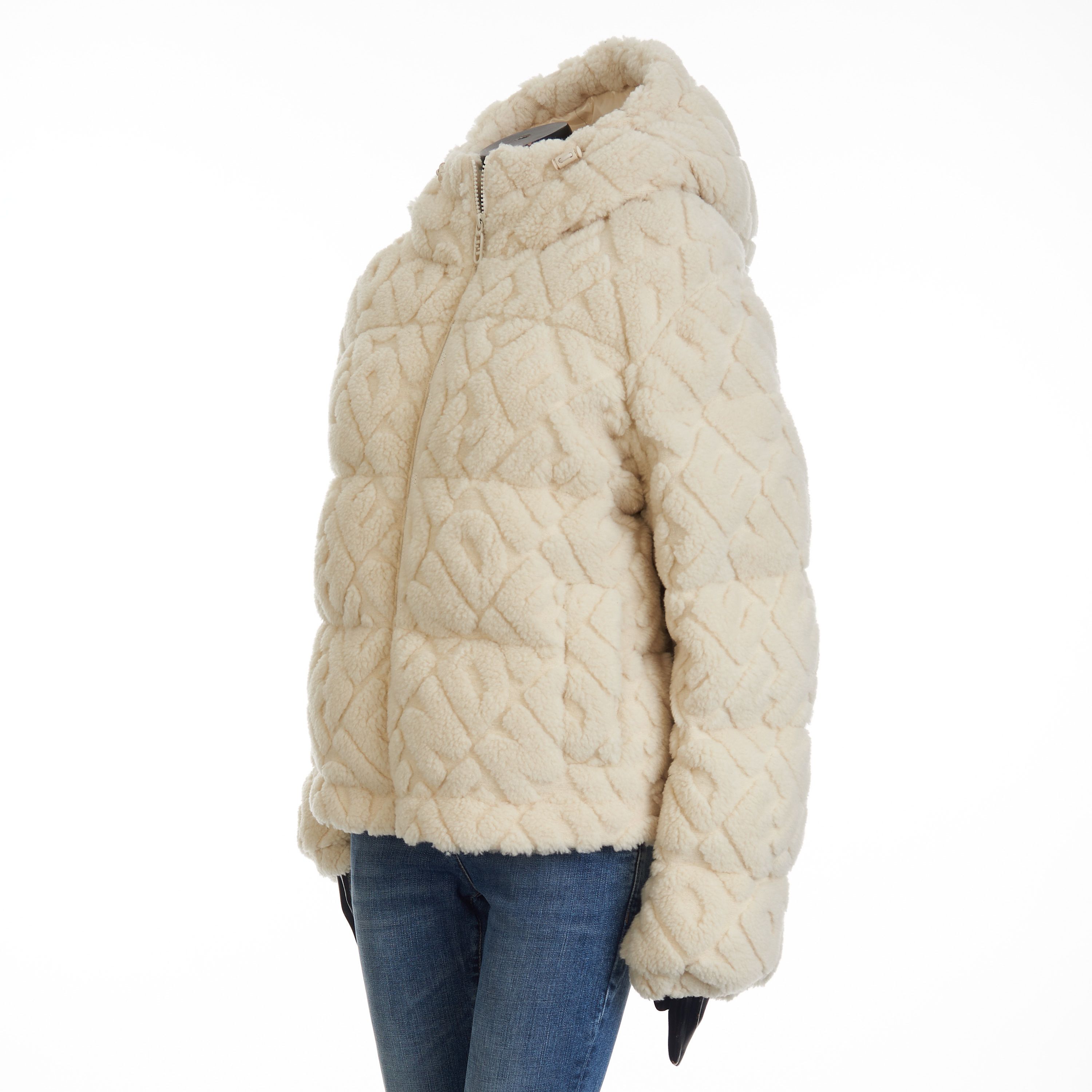 Fendi Short Blouson Jacket - White Wool, FF Motif, Drawstring Size L / US 10 / IT 46 - 2 Thumbnail