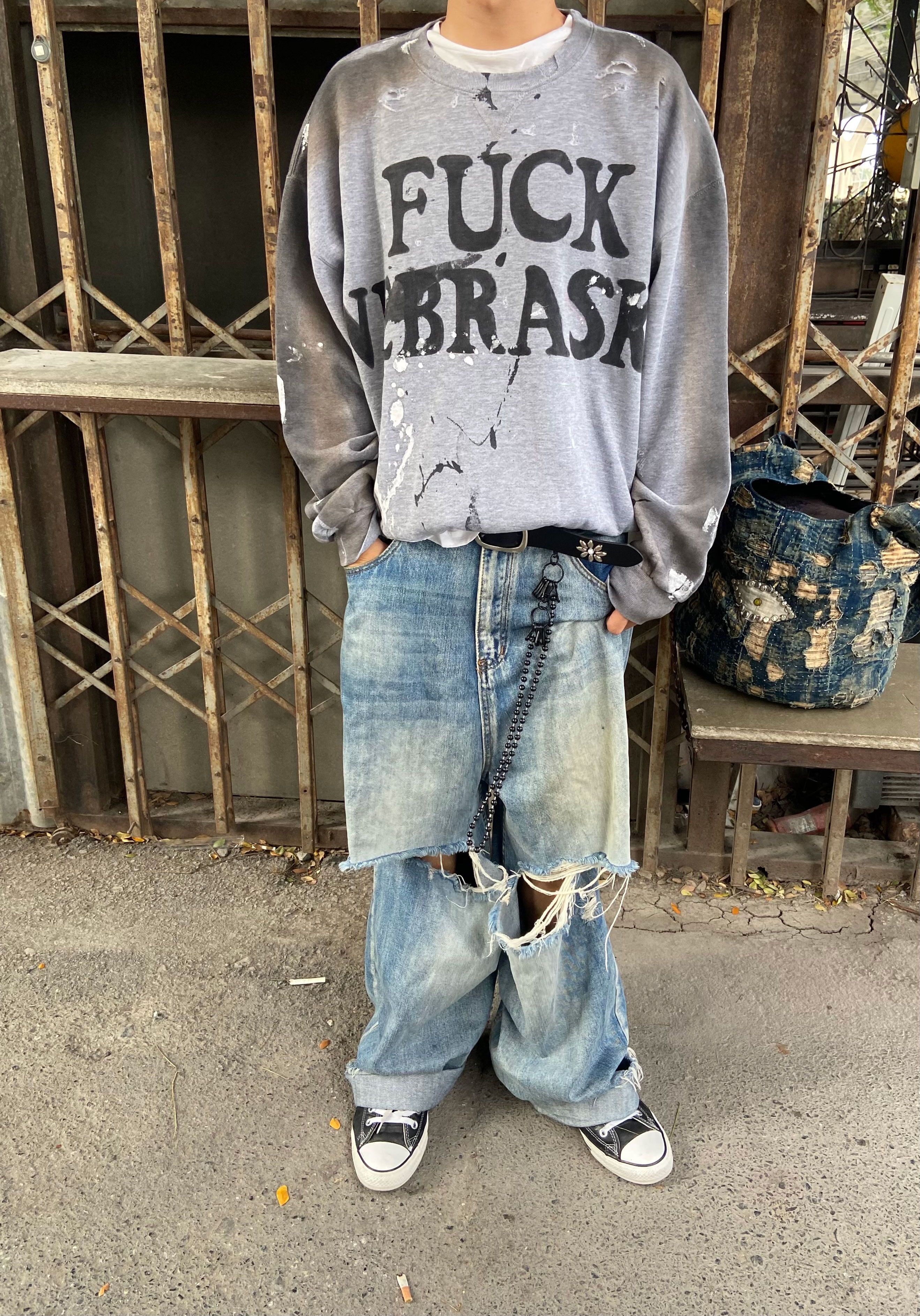 Russell Athletic 90s FUCK NEBRASKA THRASHED Russell Sweatshirt Size US XL / EU 56 / 4 - 2 Thumbnail